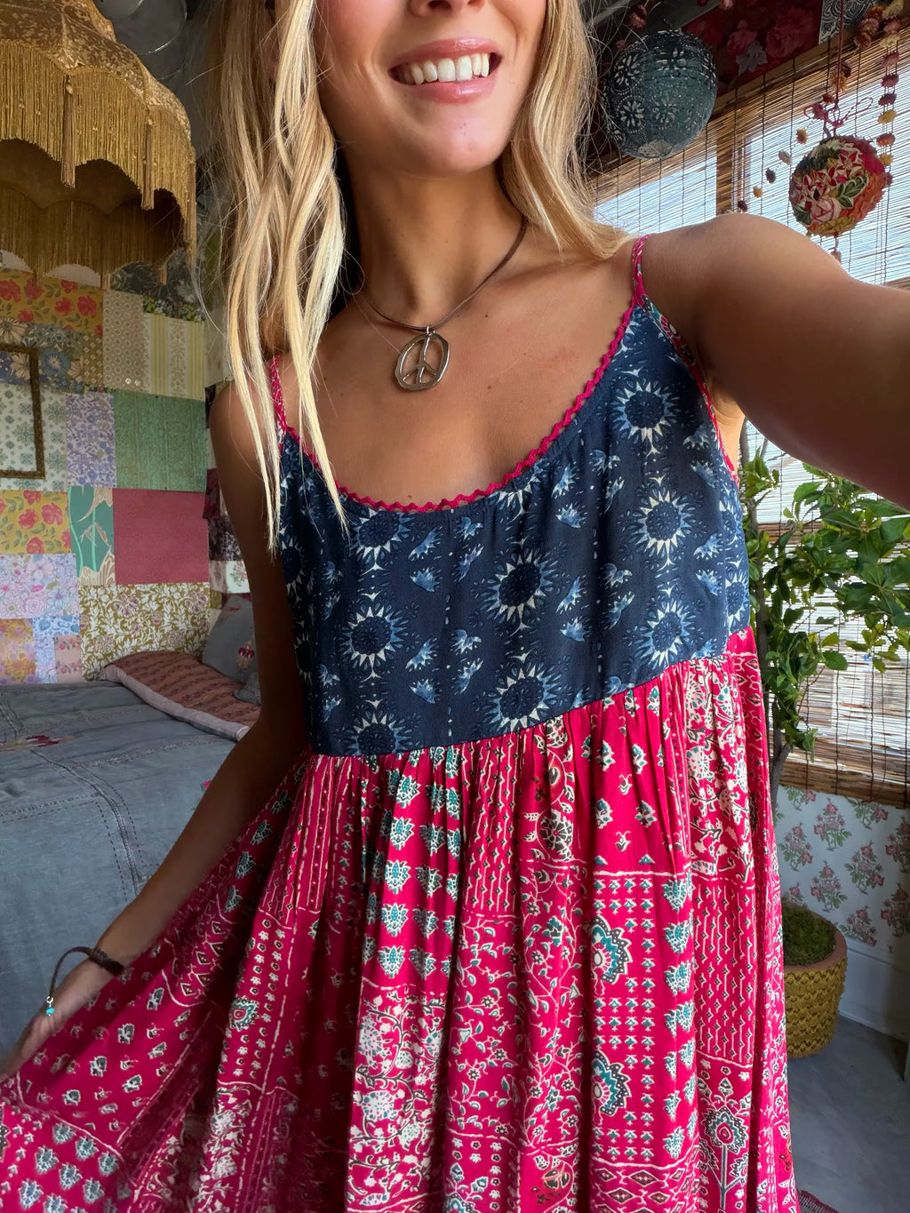Gigi Mini Dress - Navy Red Mixed Print