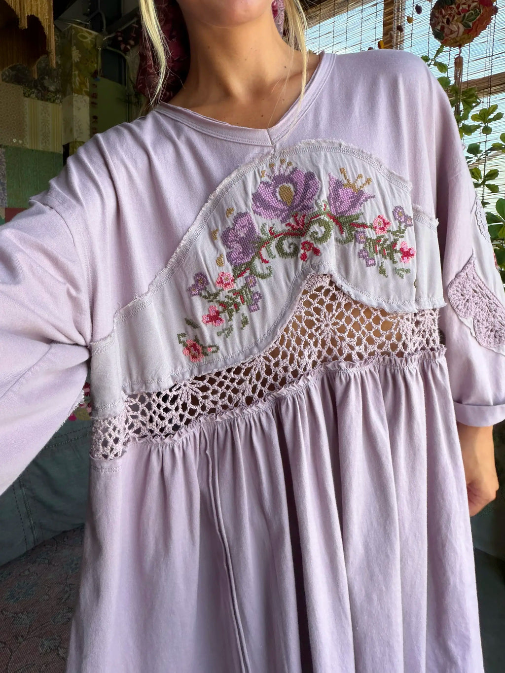 Secret Garden Embroidered Cotton Tunic - Lavender