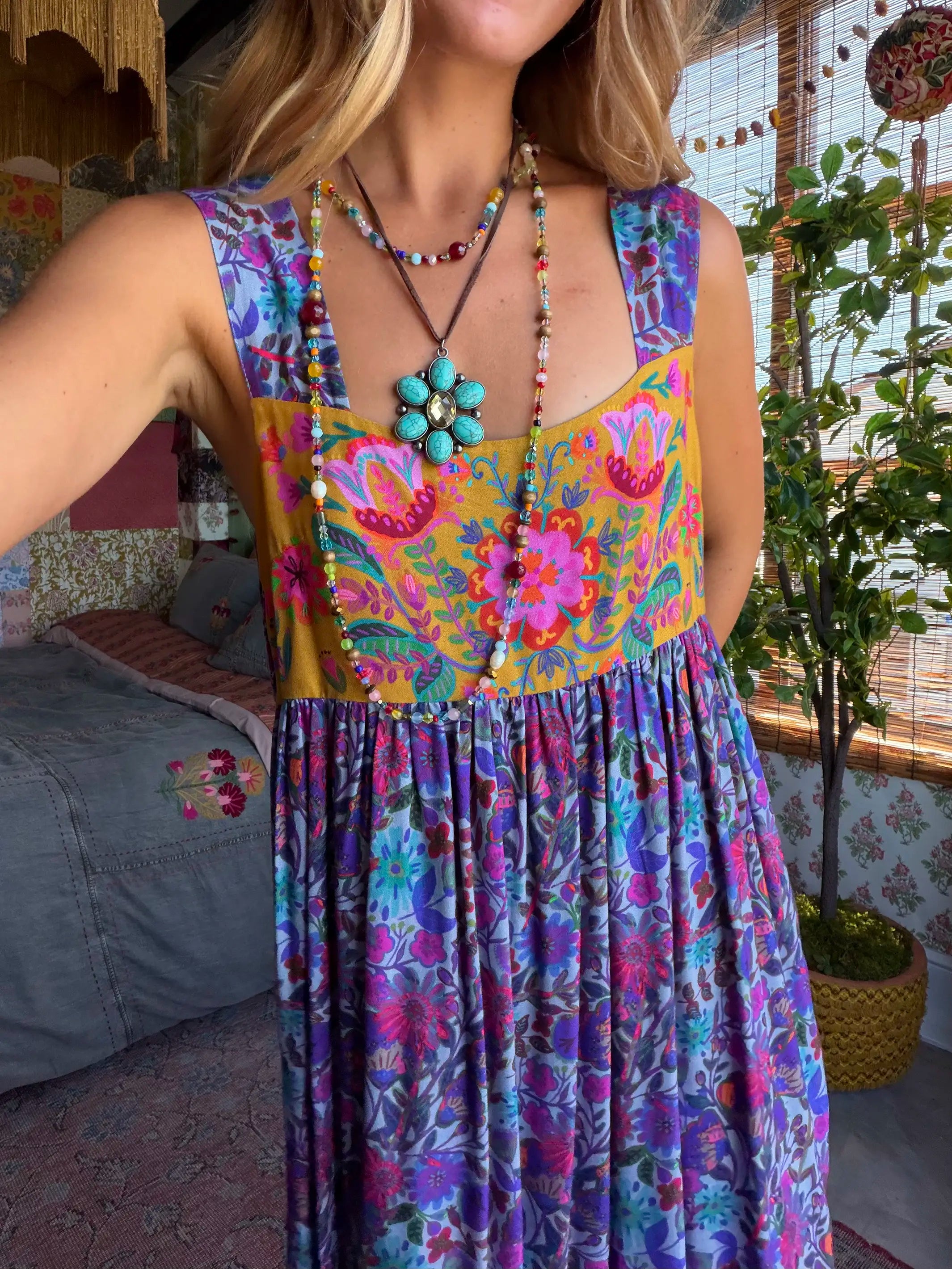 Tricia Maxi Dress - Dark Purple Daisies