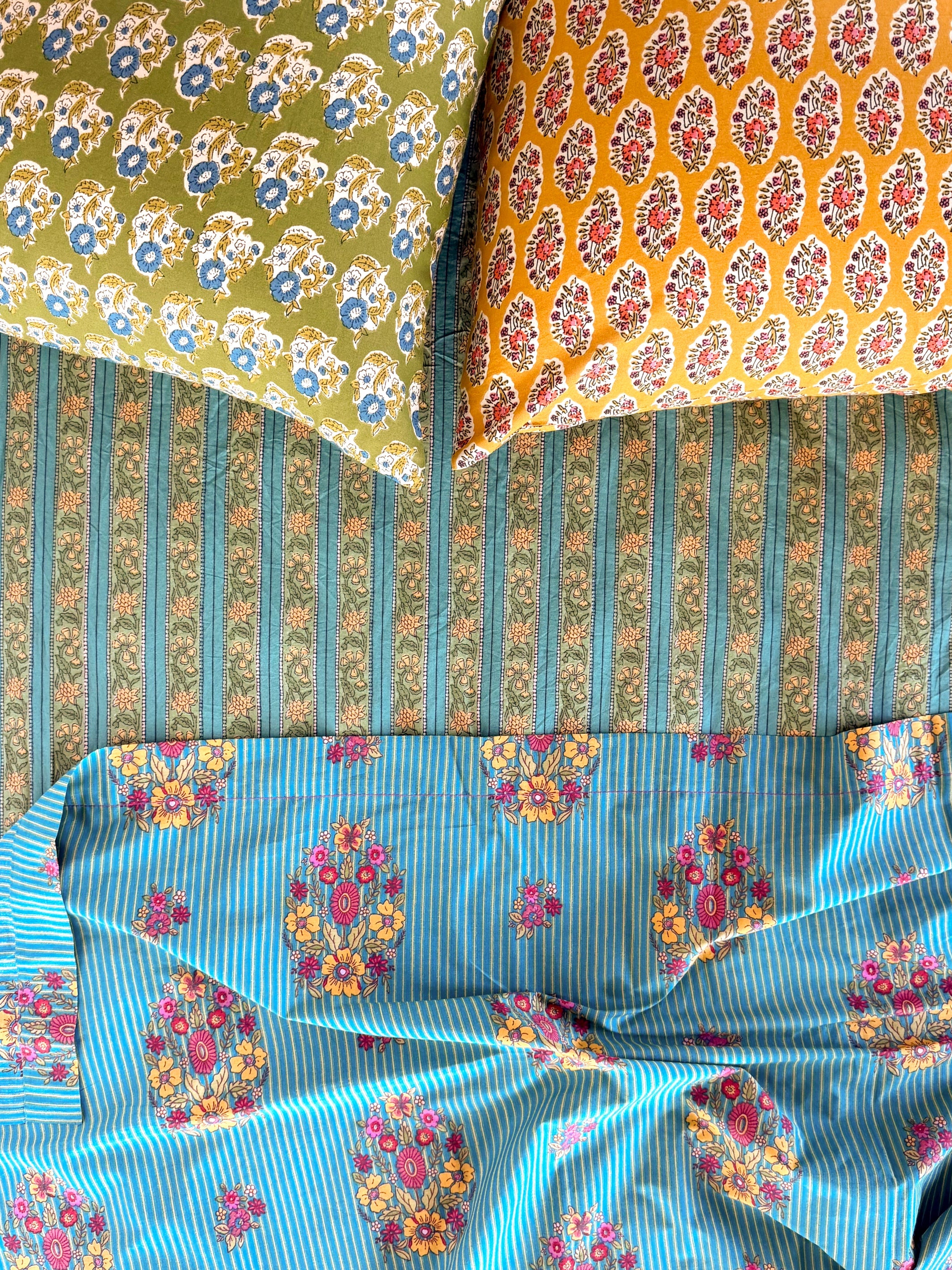 Mix & Match Cotton Flat Sheet - Jaipur Stripe