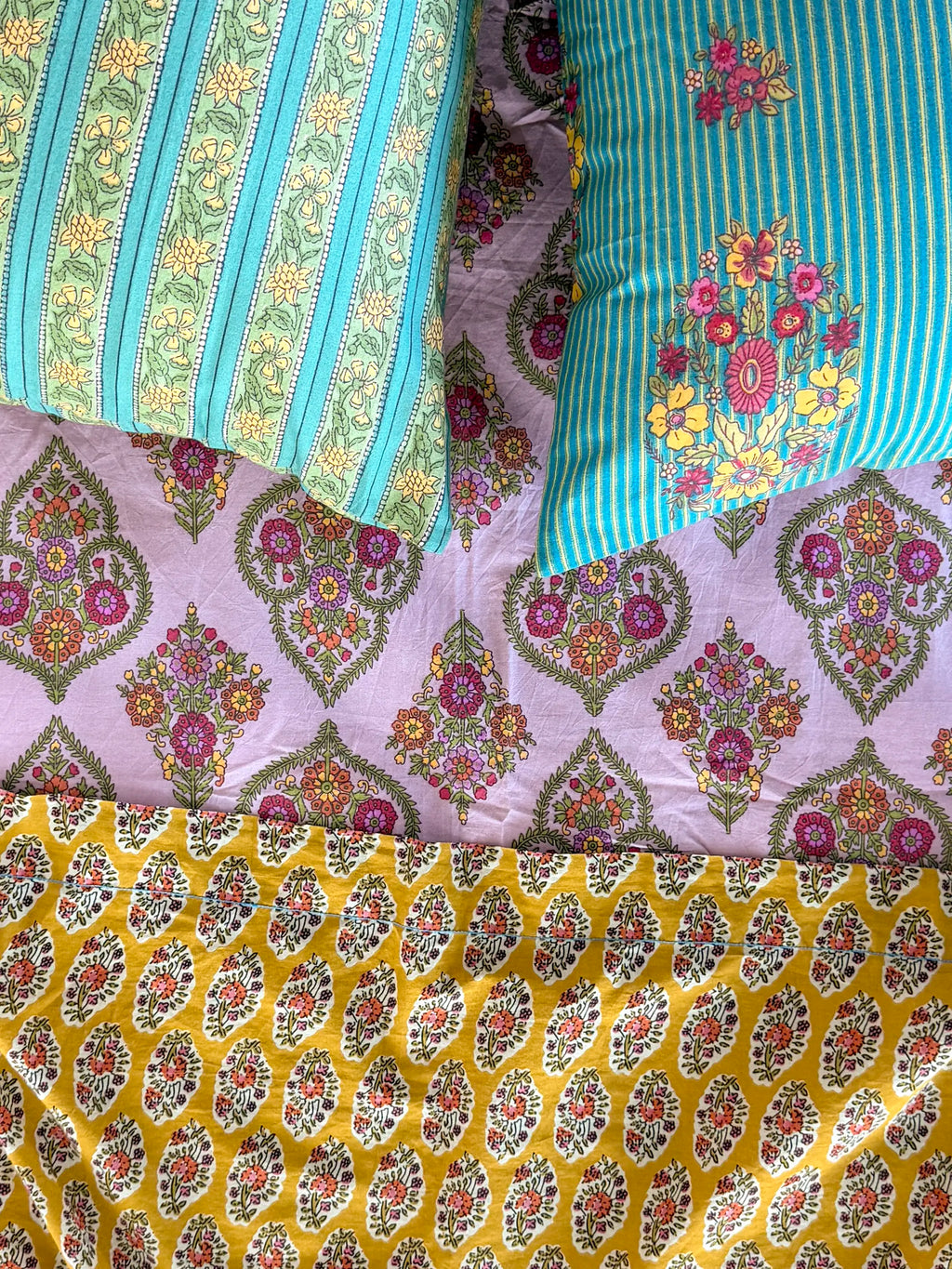 Mix & Match Cotton Pillowcase, Single - Teal Vines