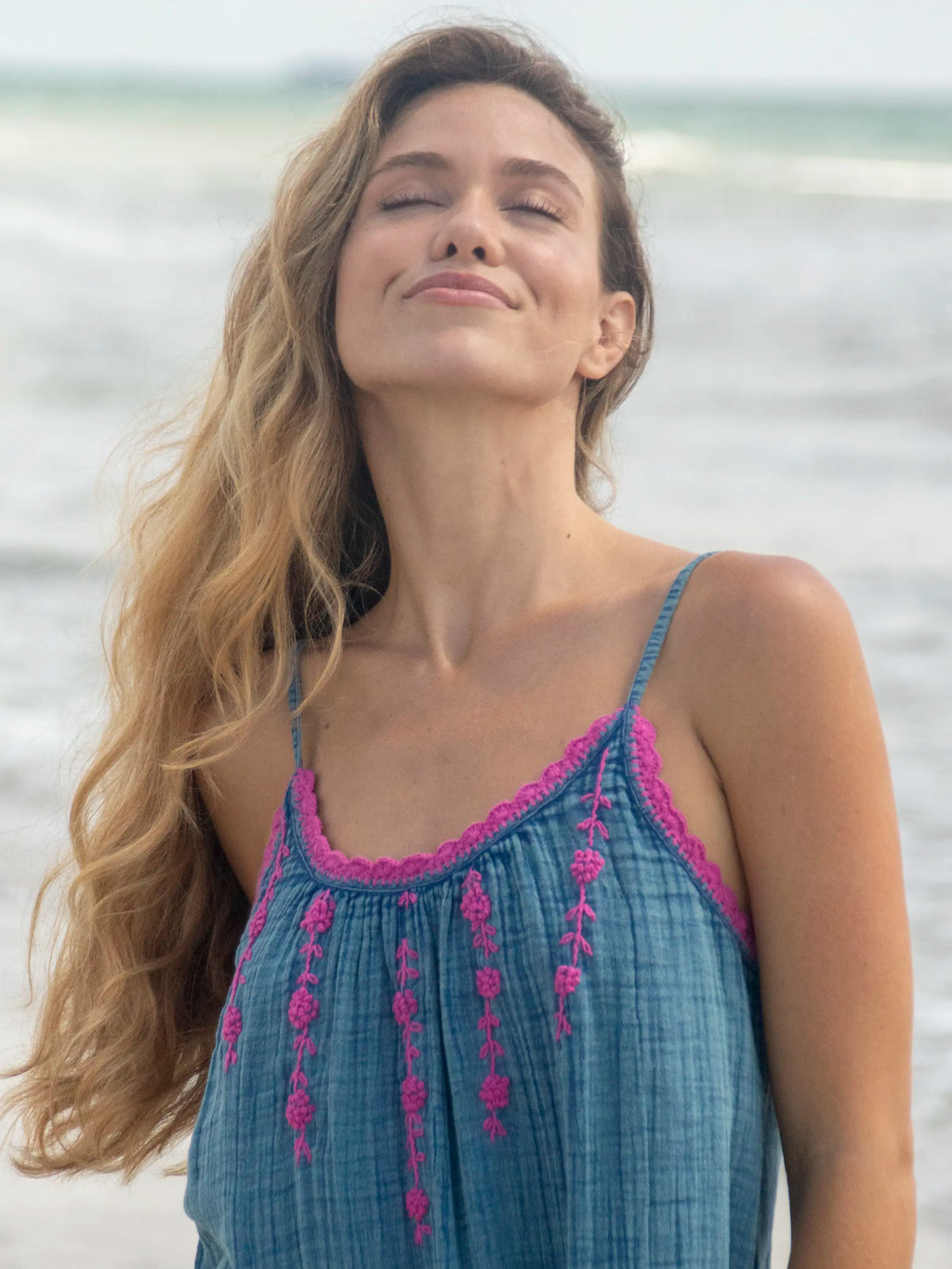 Coco Cotton Crochet Mini Dress - Blue