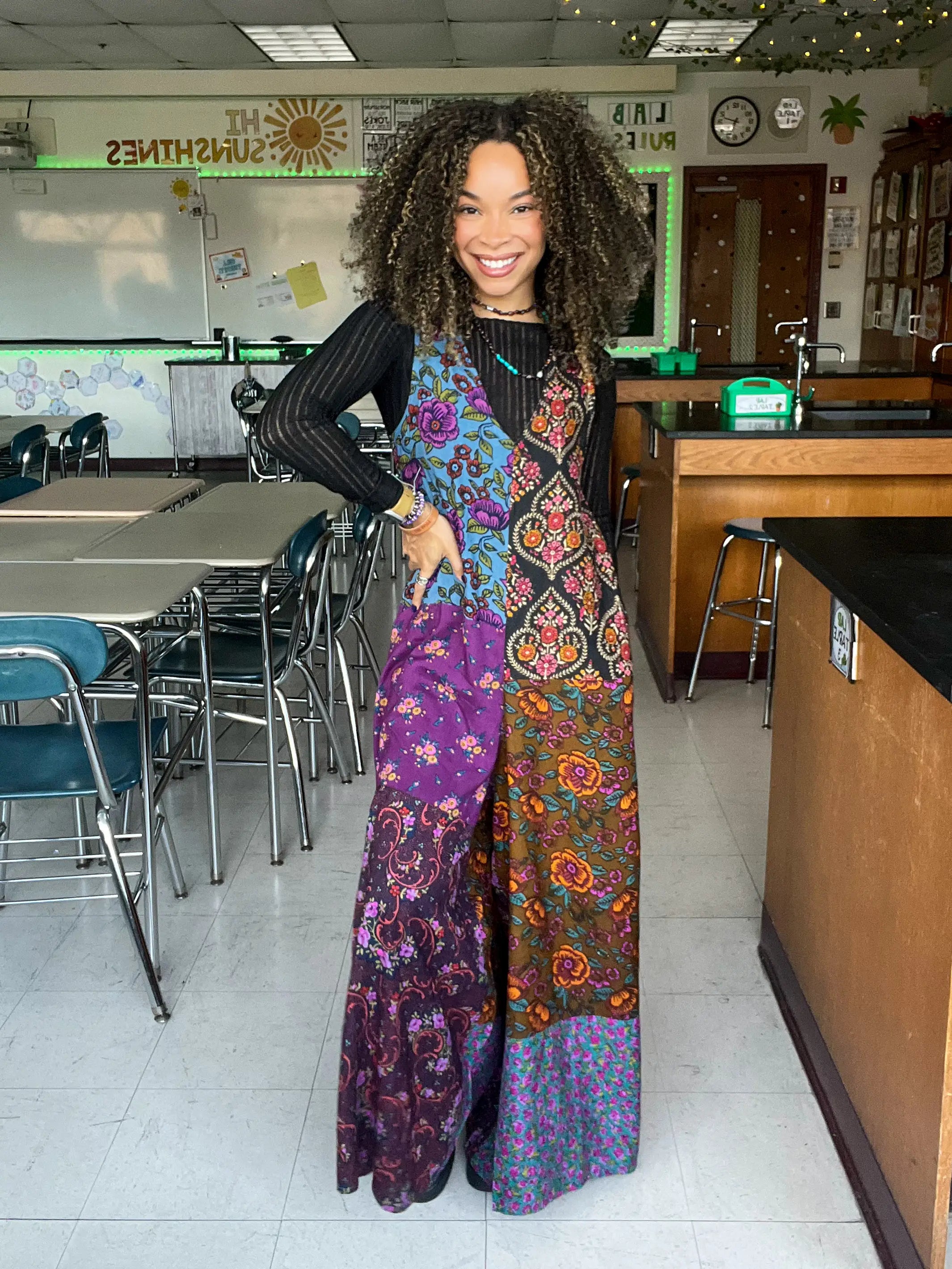 Let's Just Go Wide-Leg Jumpsuit - Woodcut Floral Blue