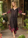 Feelin' Alive Convertible Cotton Midi Skirt - Black Fuchsia Floral