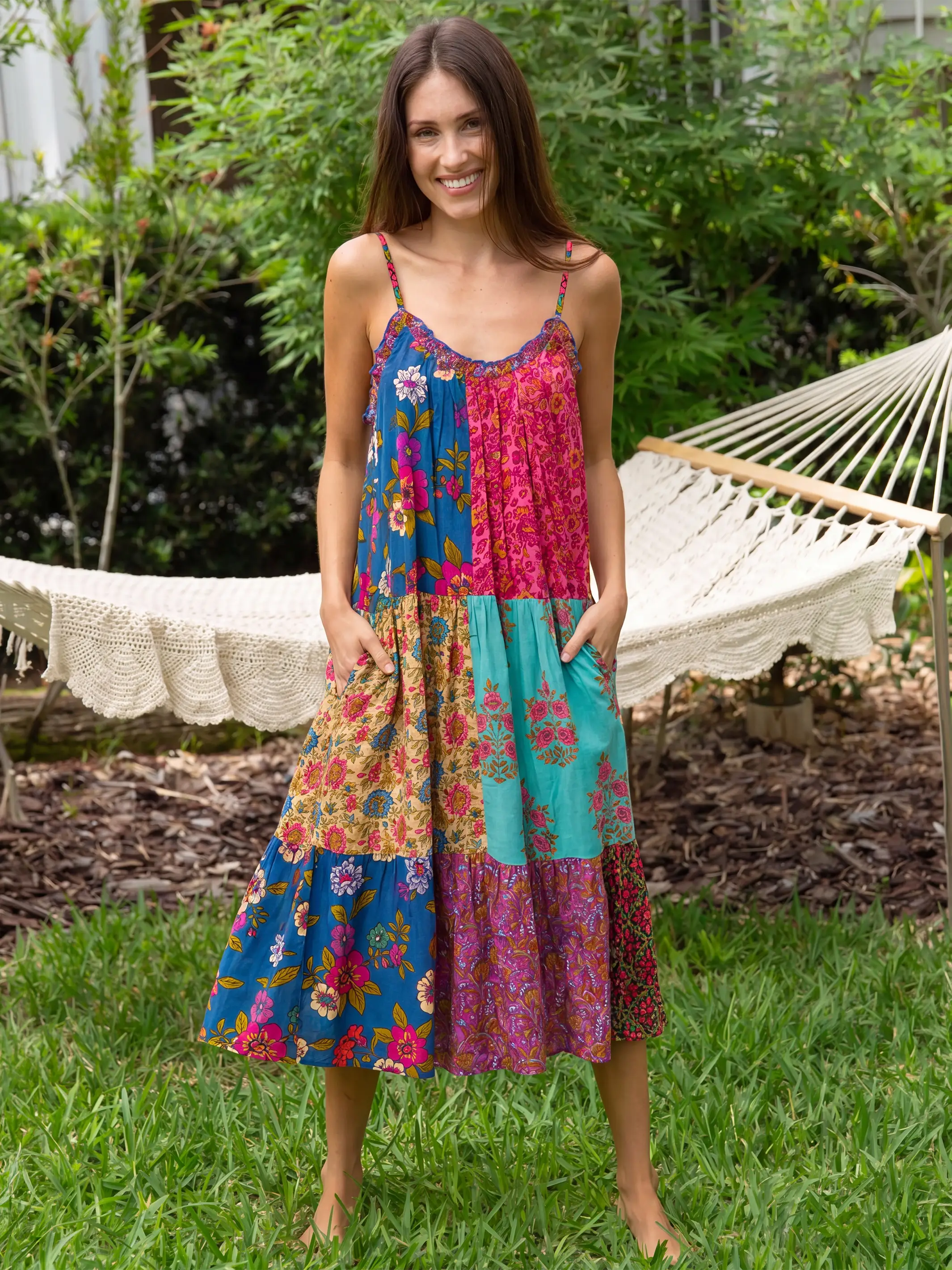 Harley Patchwork Midi Dress - Wildflower Medallion Teal
