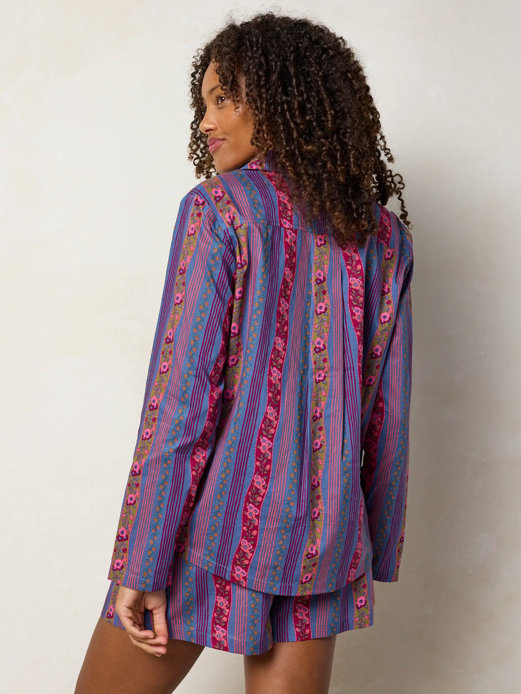 Mix & Match Cotton Long Sleeve Pajama Top - Retro Ribbons Navy