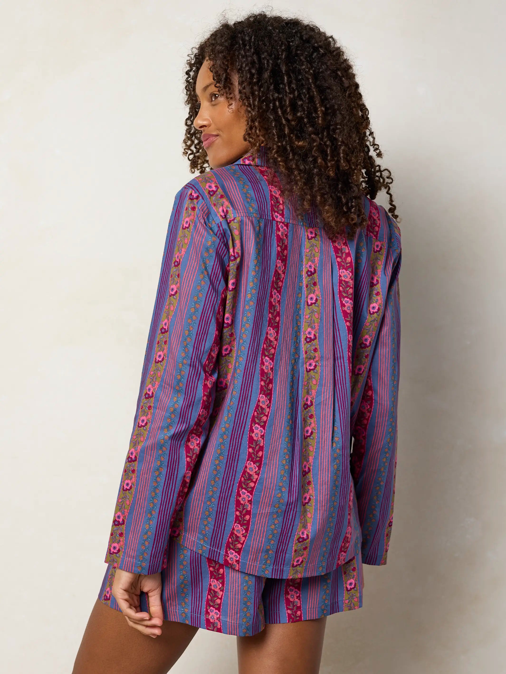 Mix & Match Cotton Long Sleeve Pajama Top - Retro Ribbons Navy