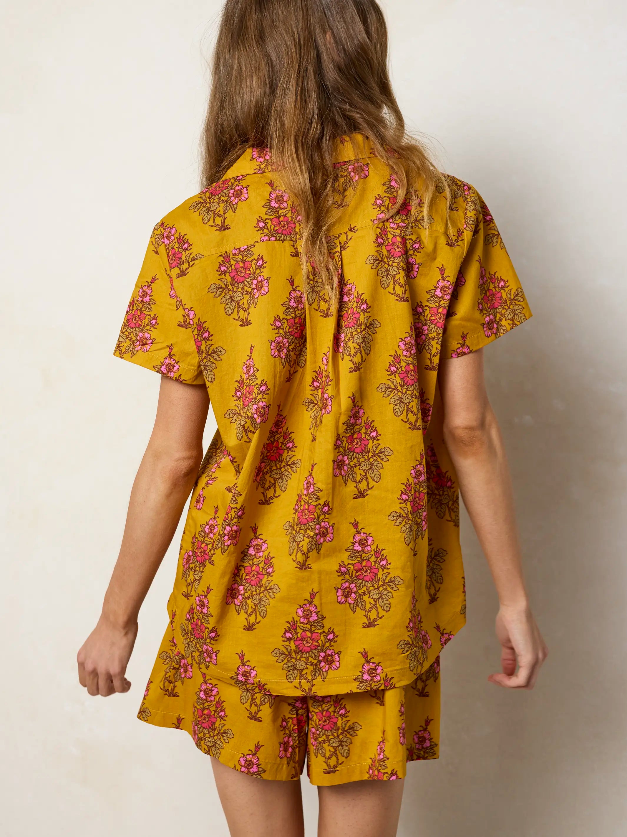 Mix & Match Cotton Pajama Shorts - Garden Block Stamp Gold