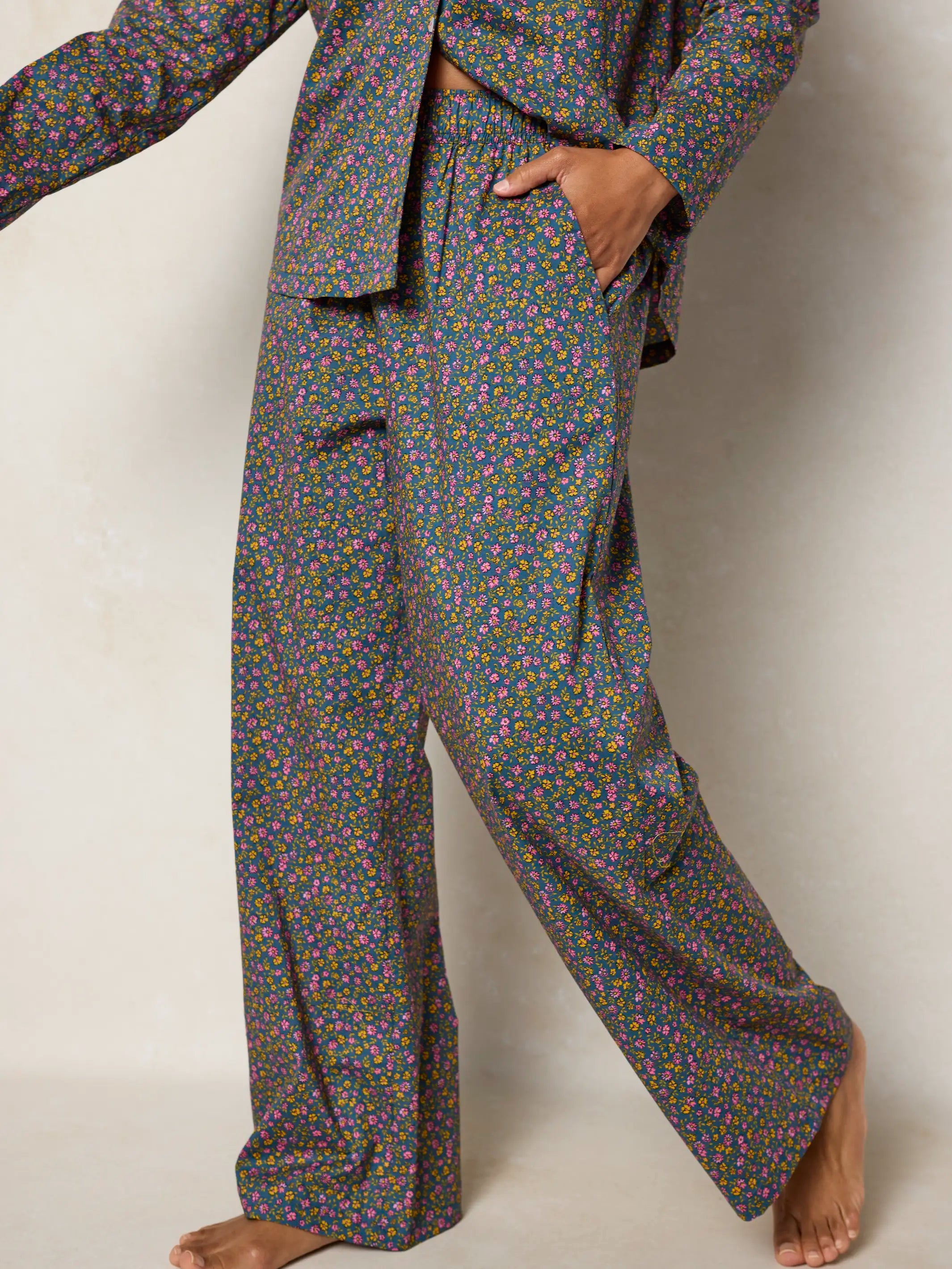Mix & Match Cotton Pajama Pants - Mari Ditsy Navy