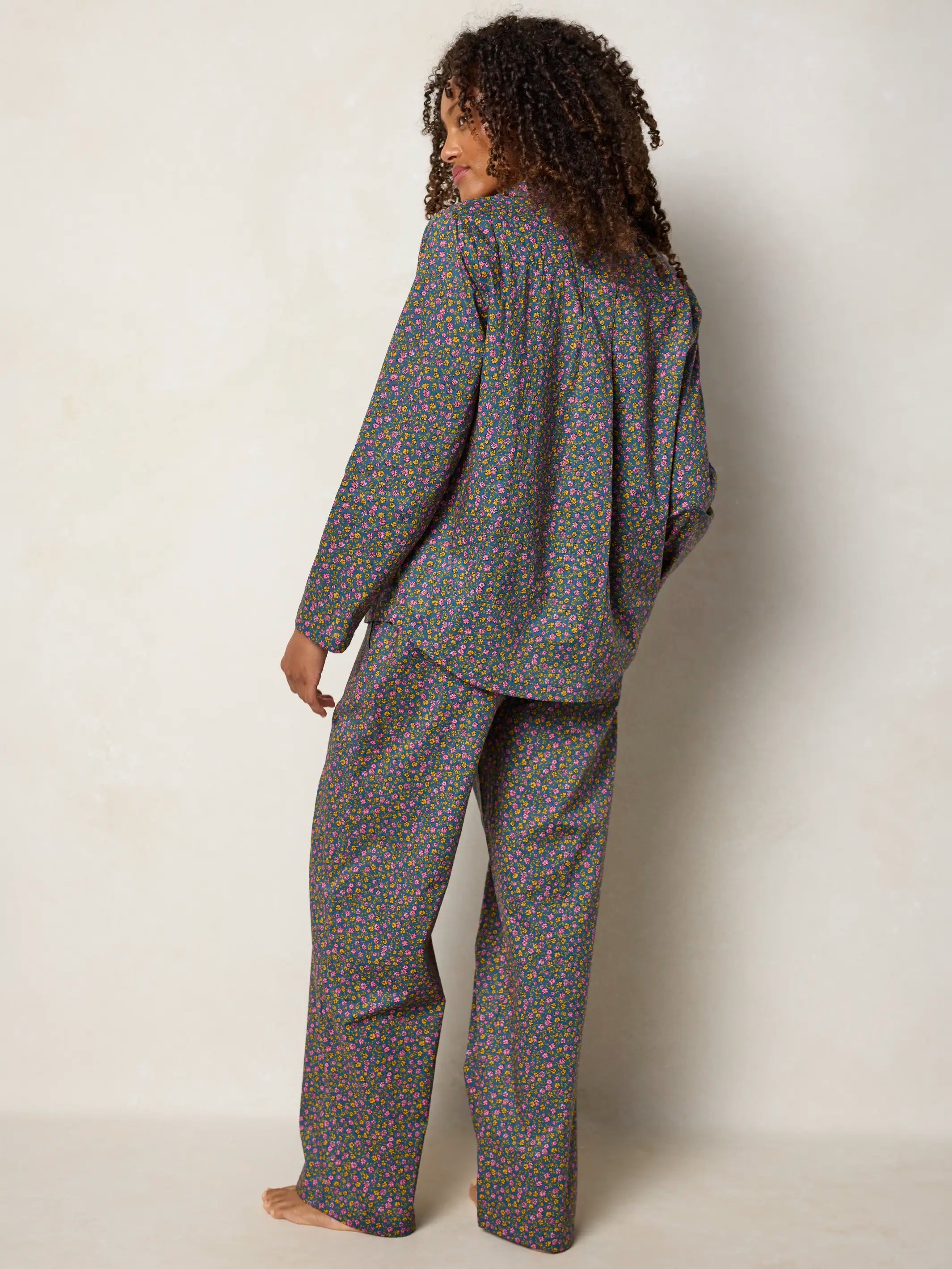 Mix & Match Cotton Long Sleeve Pajama Top - Mari Ditsy Navy