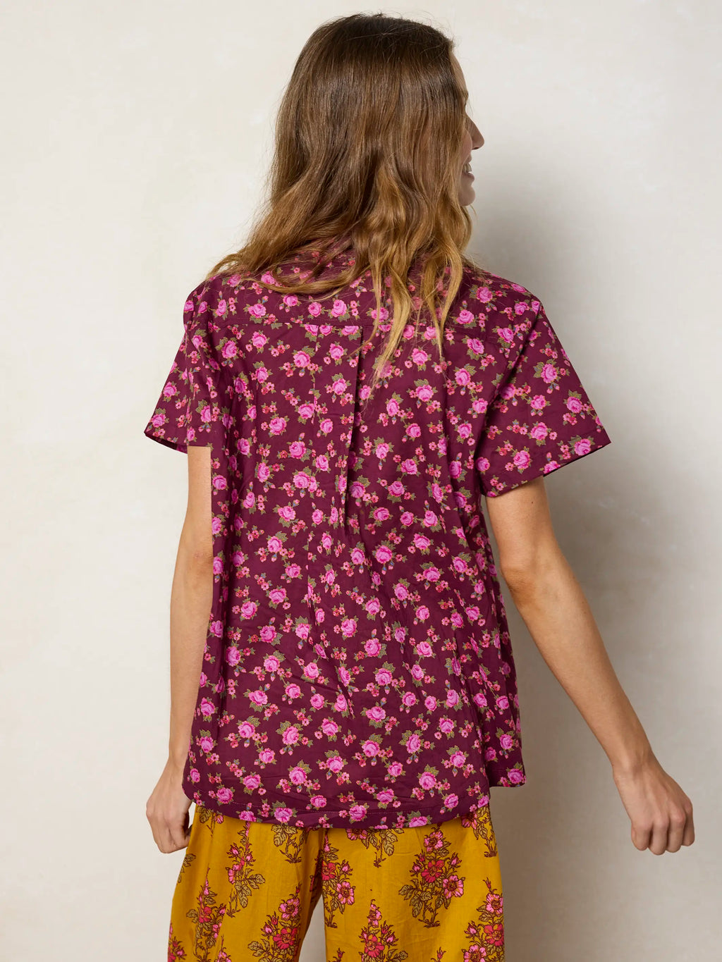 Mix & Match Cotton Short Sleeve Pajama Top - Porto Ditsy Merlot
