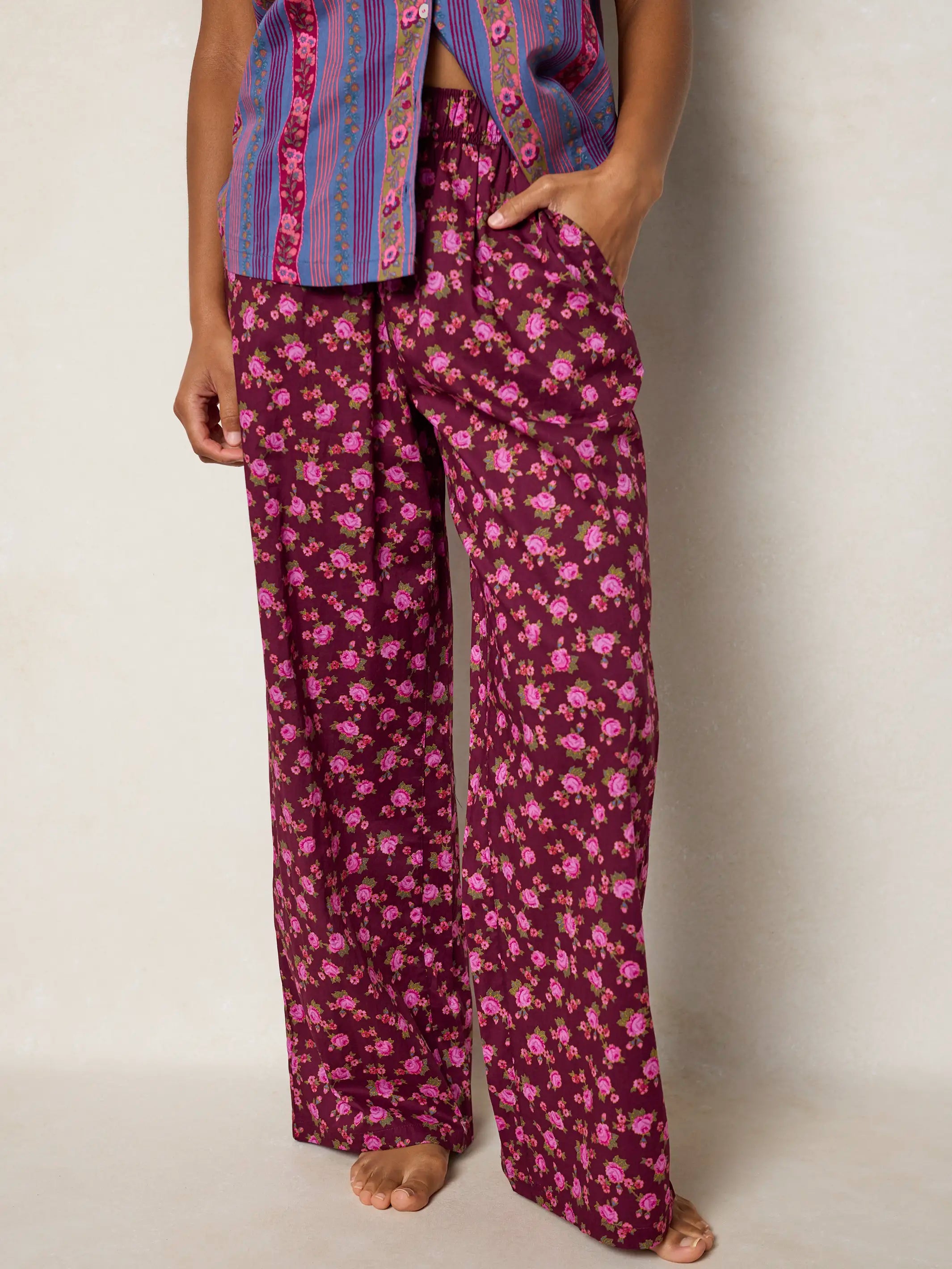 Mix & Match Cotton Pajama Pants - Porto Ditsy Merlot
