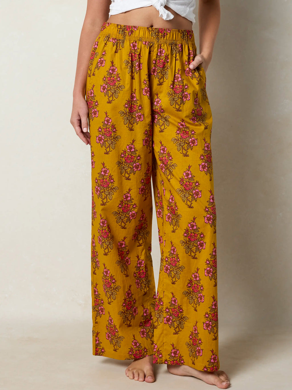 Mix & Match Cotton Pajama Pants - Garden Block Stamp Gold