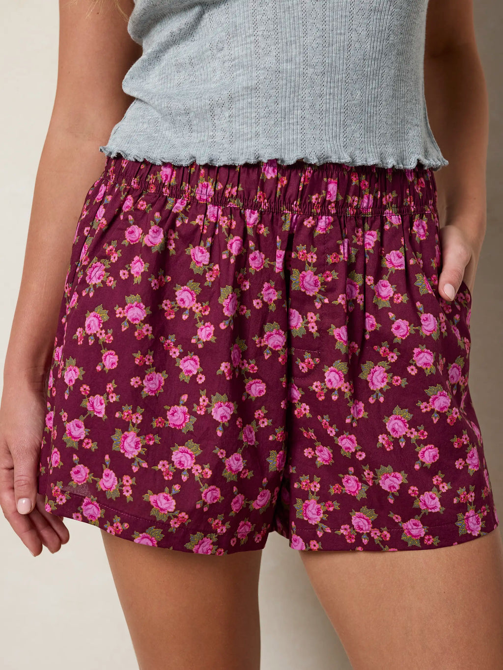 Mix & Match Cotton Pajama Shorts - Porto Ditsy Merlot