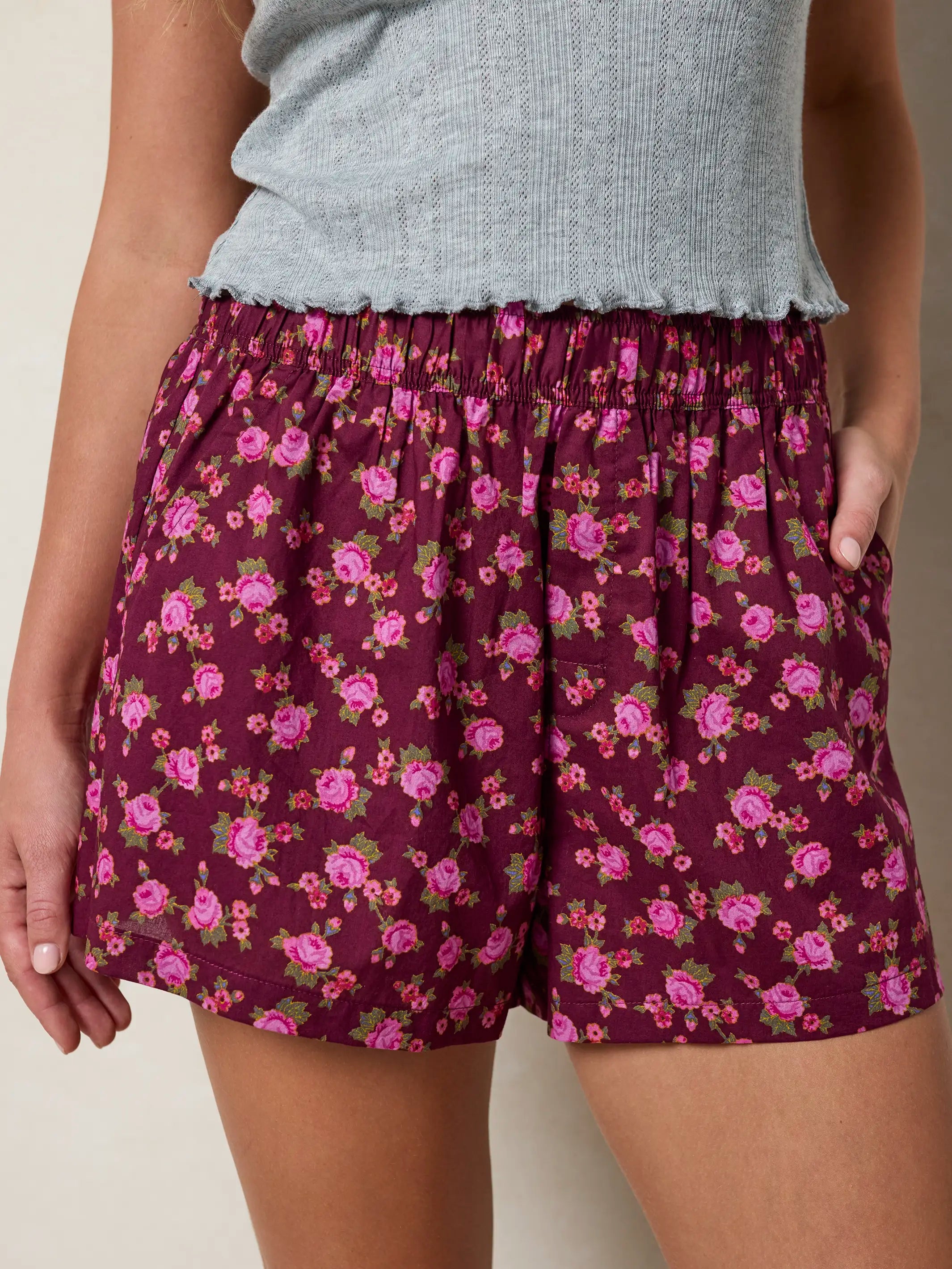 Mix & Match Cotton Pajama Shorts - Porto Ditsy Merlot