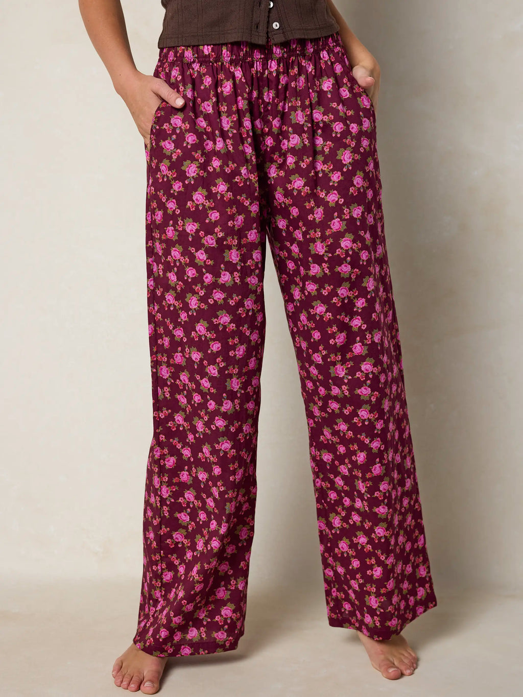 Mix & Match Cotton Pajama Pants - Porto Ditsy Merlot