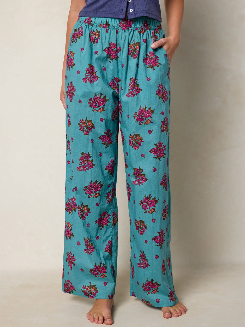 Mix & Match Cotton Pajama Pants - Flower Picking Teal