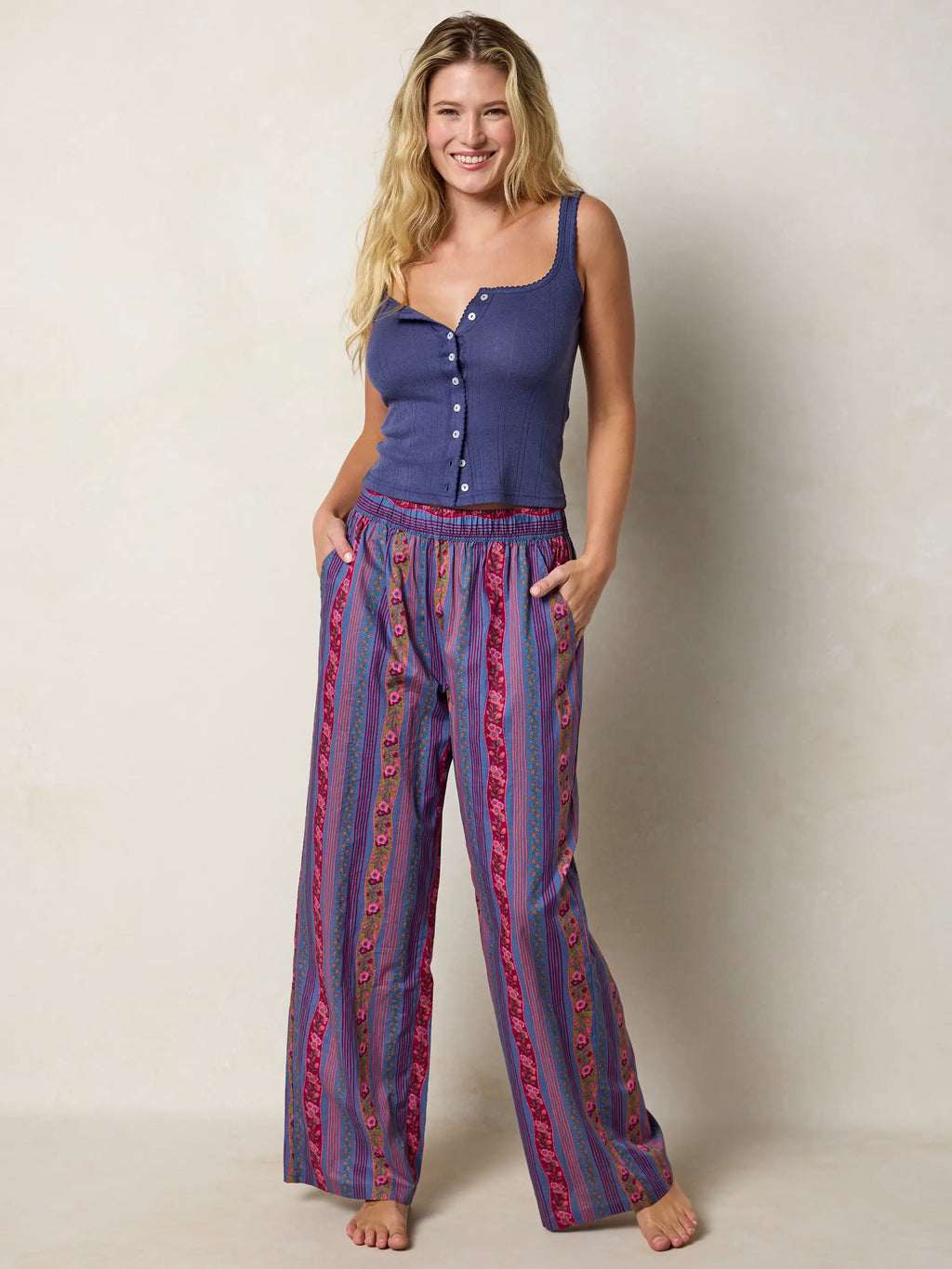 Mix & Match Cotton Pajama Pants - Retro Ribbons Navy