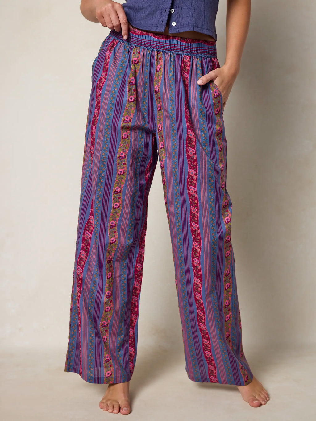 Mix & Match Cotton Pajama Pants - Retro Ribbons Navy