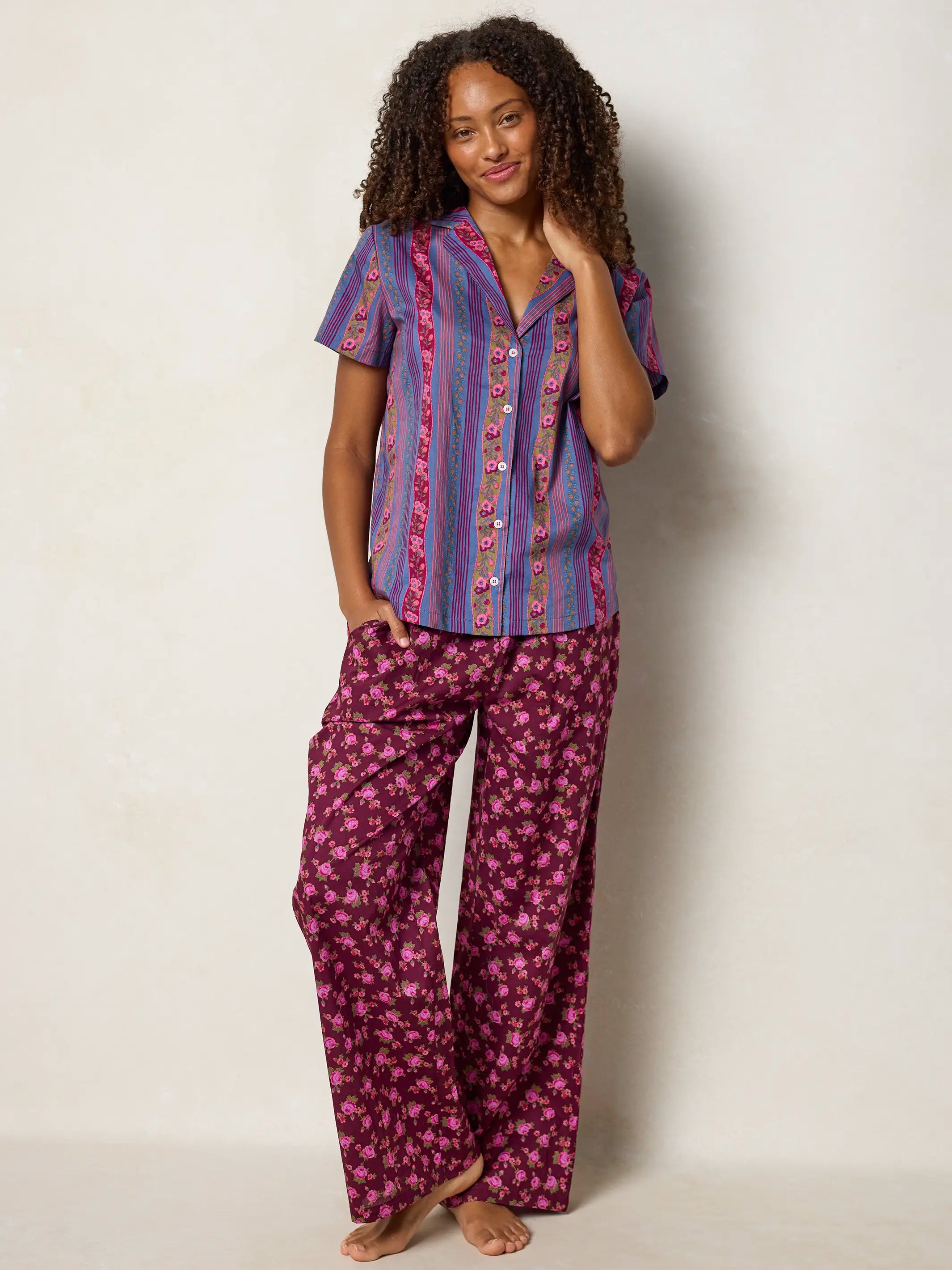Mix & Match Cotton Pajama Pants - Porto Ditsy Merlot