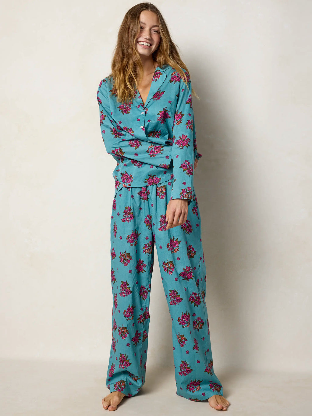 Mix & Match Cotton Pajama Pants - Flower Picking Teal