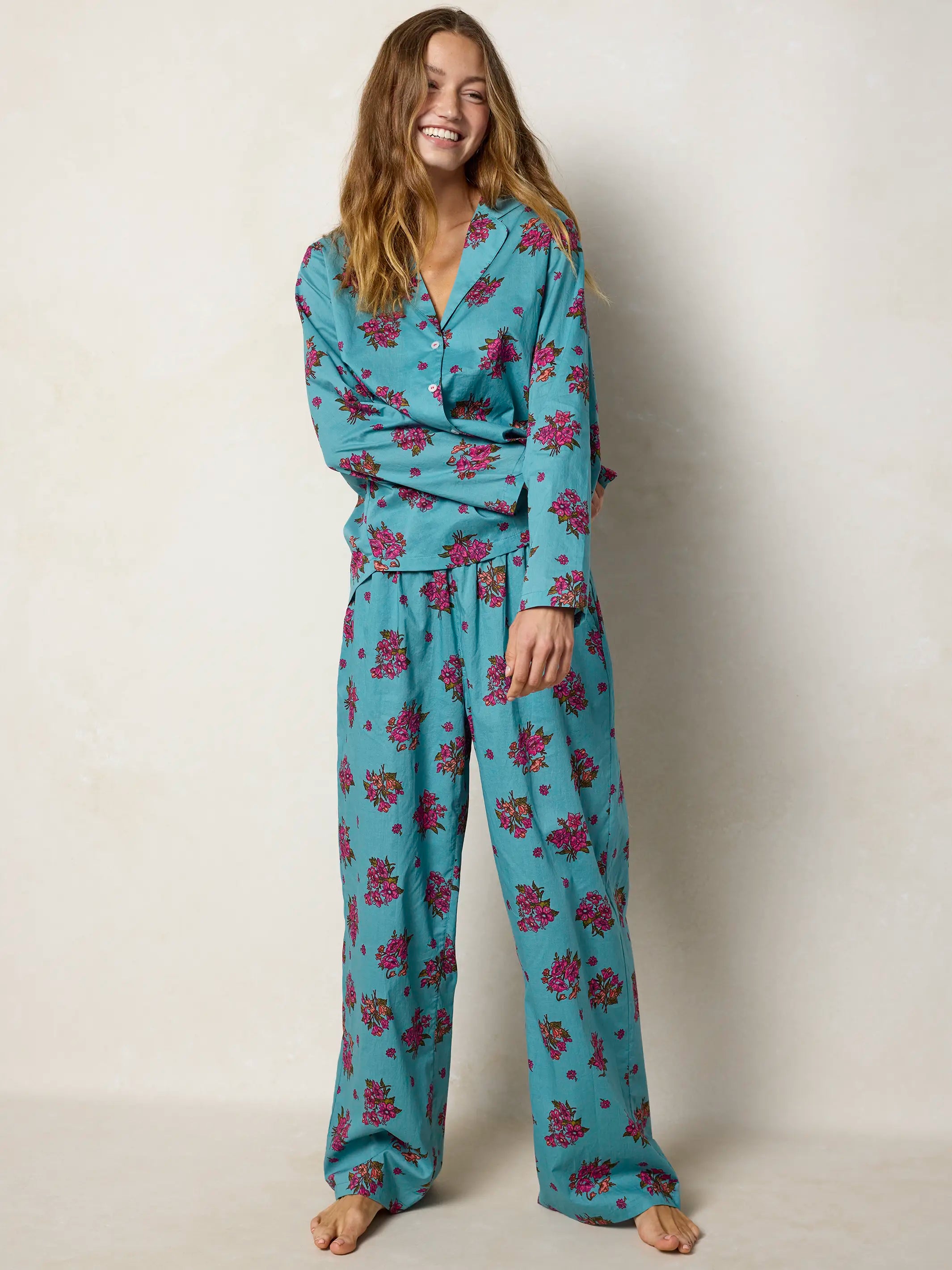 Mix & Match Cotton Pajama Pants - Flower Picking Teal