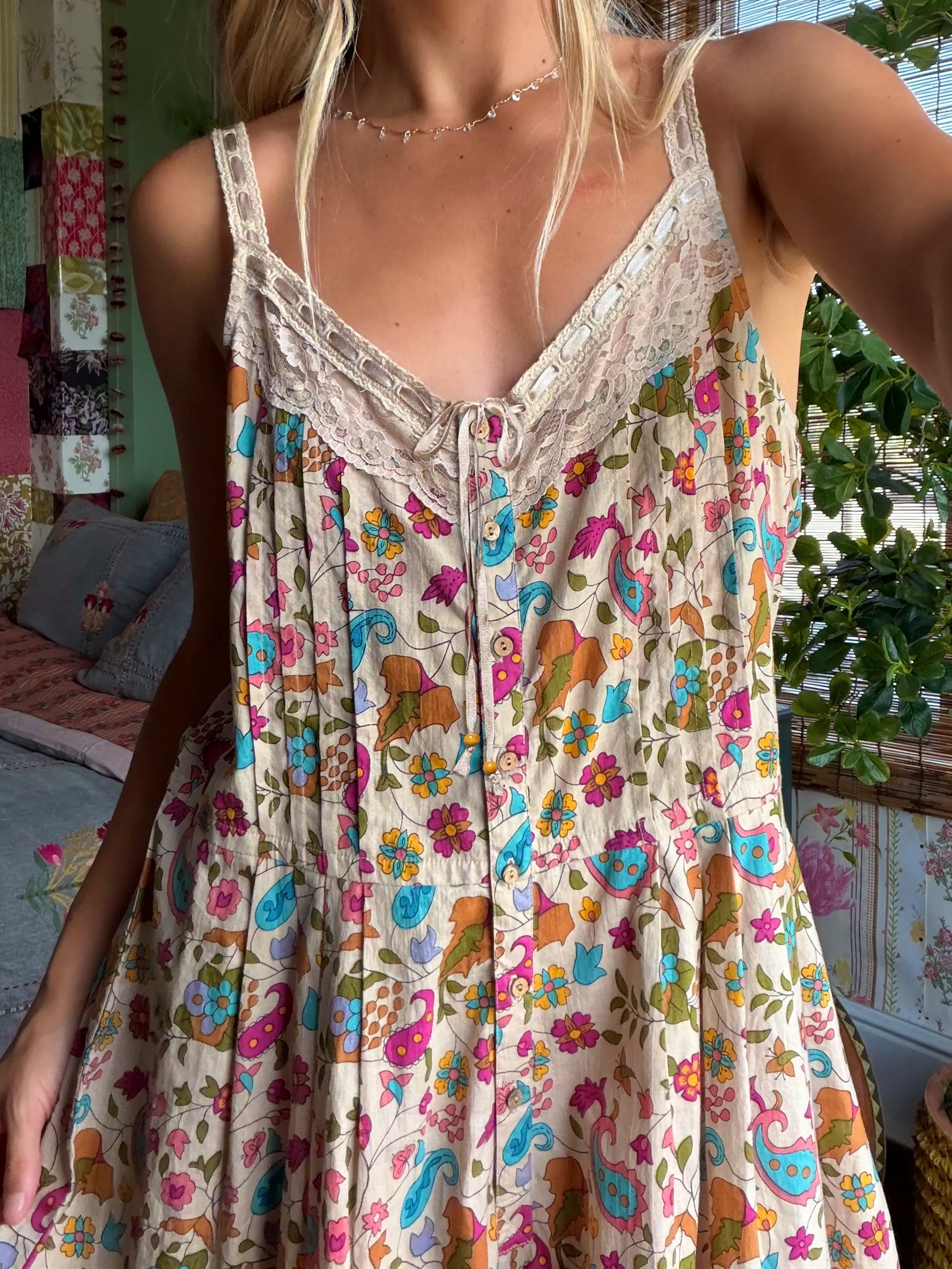 Cotton & Lace Romper - Paisley Petals