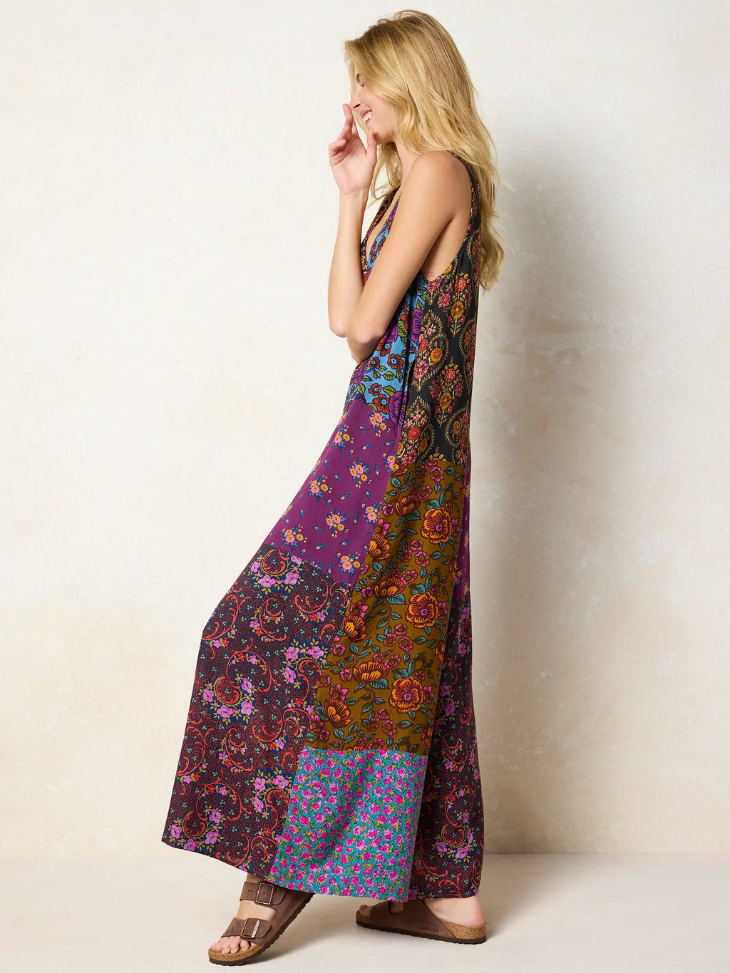 Let's Just Go Wide-Leg Jumpsuit - Woodcut Floral Blue