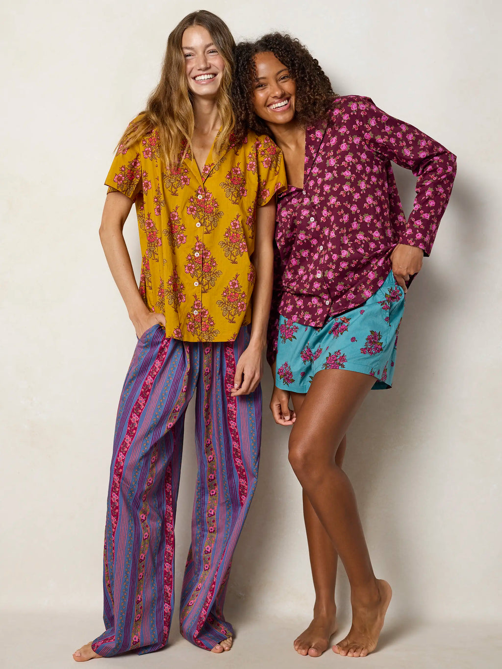 Mix & Match Cotton Long Sleeve Pajama Top - Retro Ribbons Navy