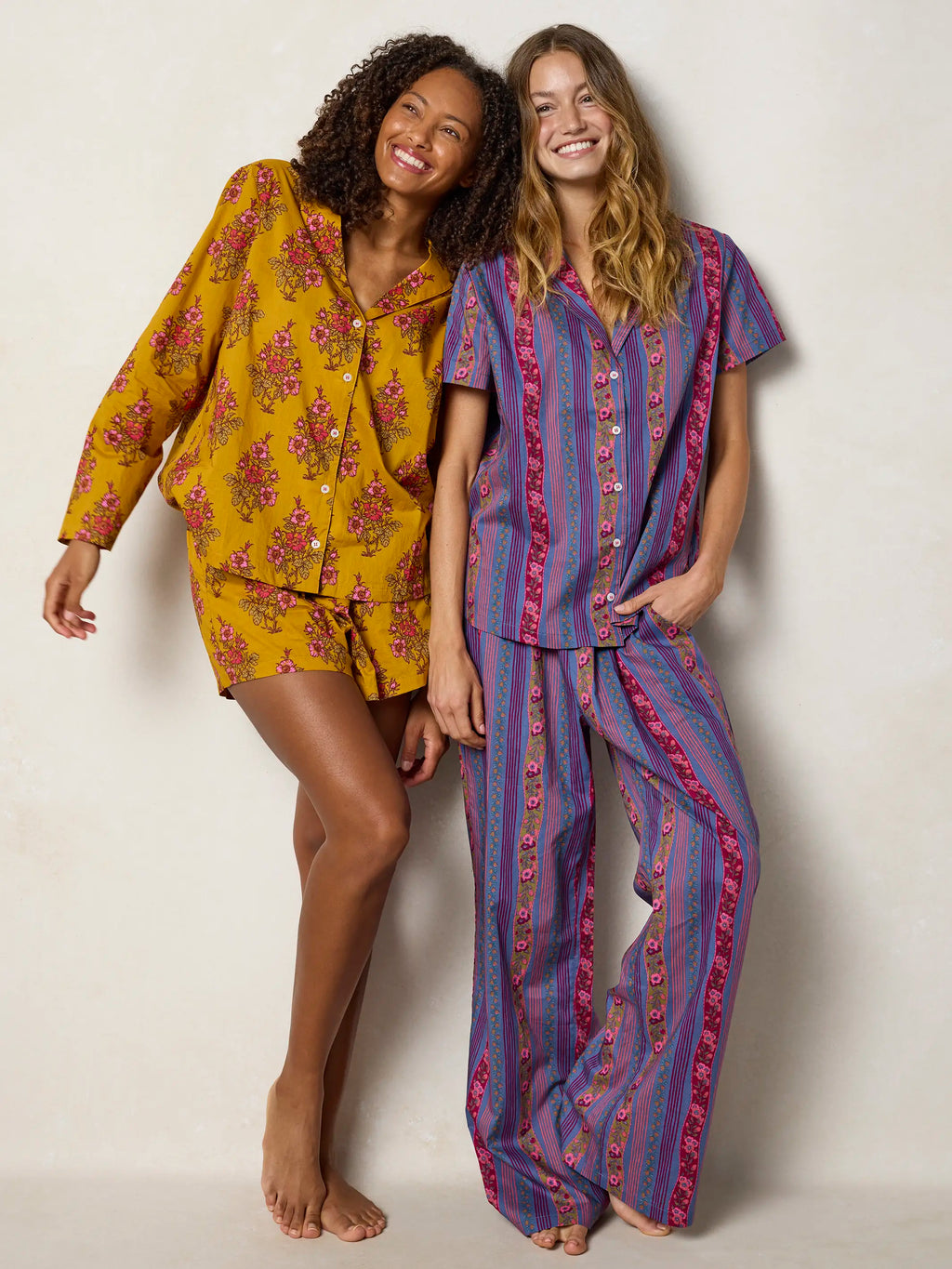 Mix & Match Cotton Long Sleeve Pajama Top - Garden Block Stamp Gold