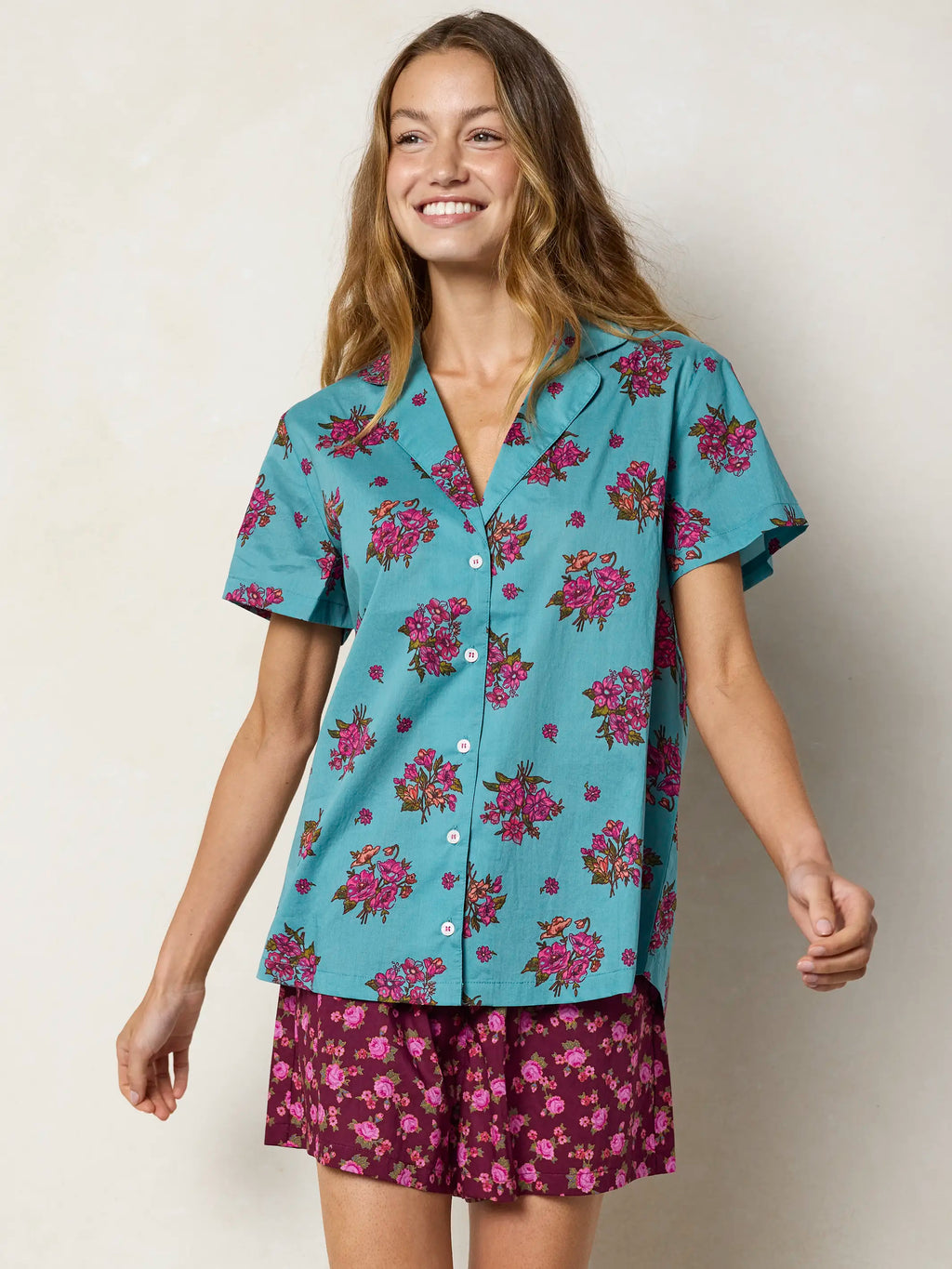 Mix & Match Cotton Pajama Shorts - Porto Ditsy Merlot