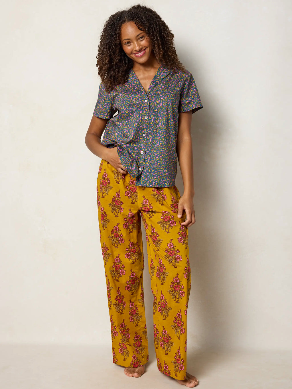 Mix & Match Cotton Short Sleeve Pajama Top - Mari Ditsy Navy