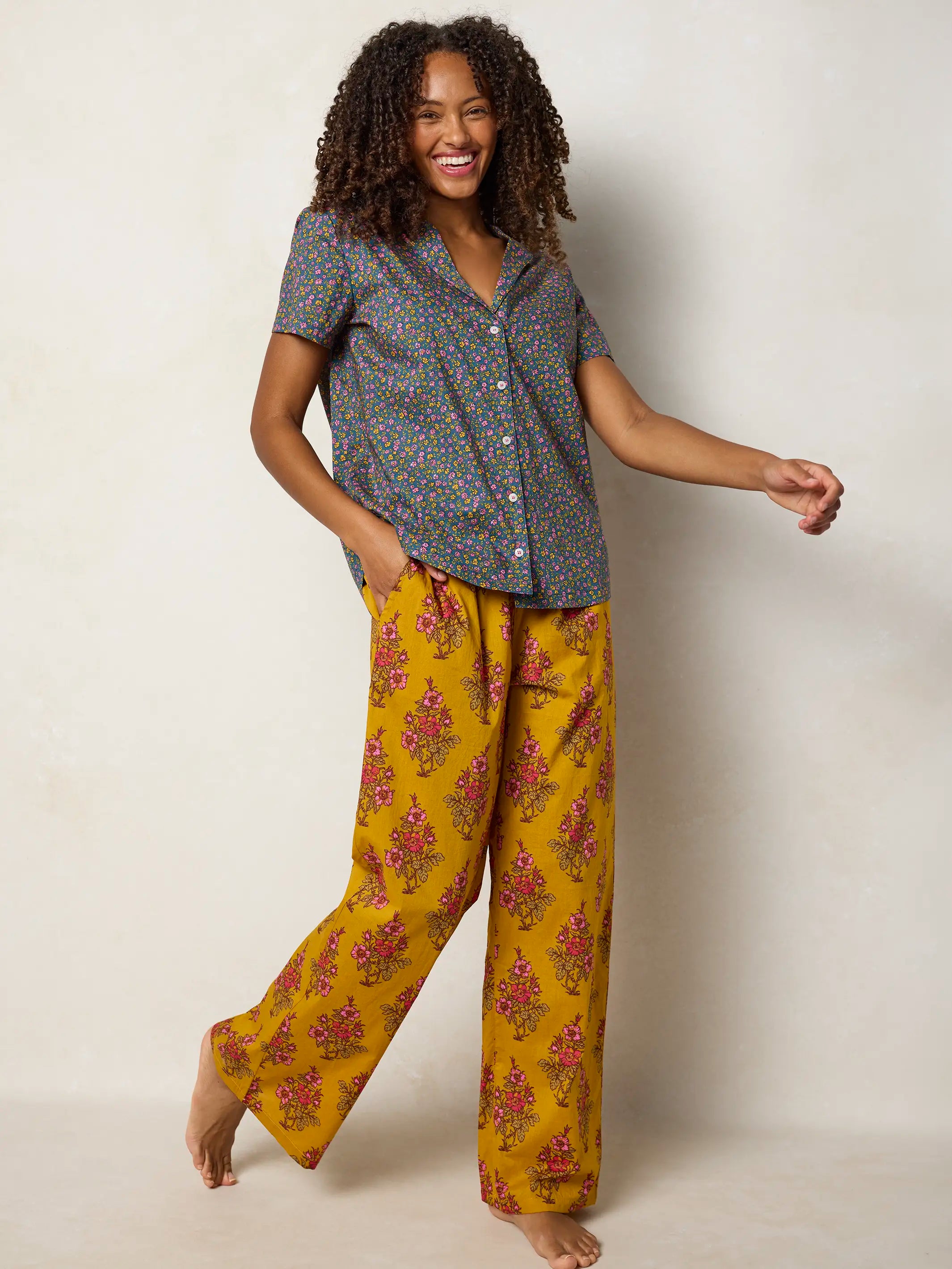 Mix & Match Cotton Short Sleeve Pajama Top - Mari Ditsy Navy