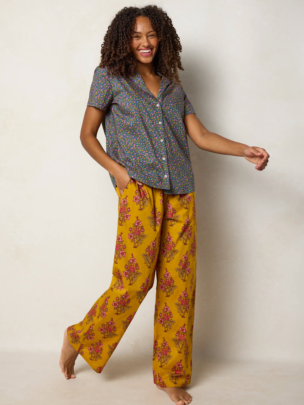 Mix & Match Cotton Pajama Pants - Garden Block Stamp Gold