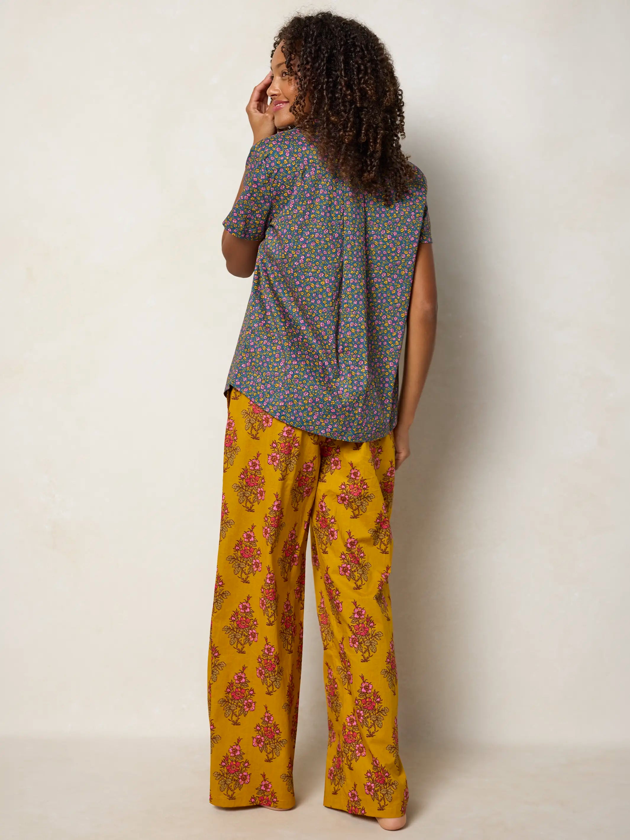 Mix & Match Cotton Short Sleeve Pajama Top - Mari Ditsy Navy