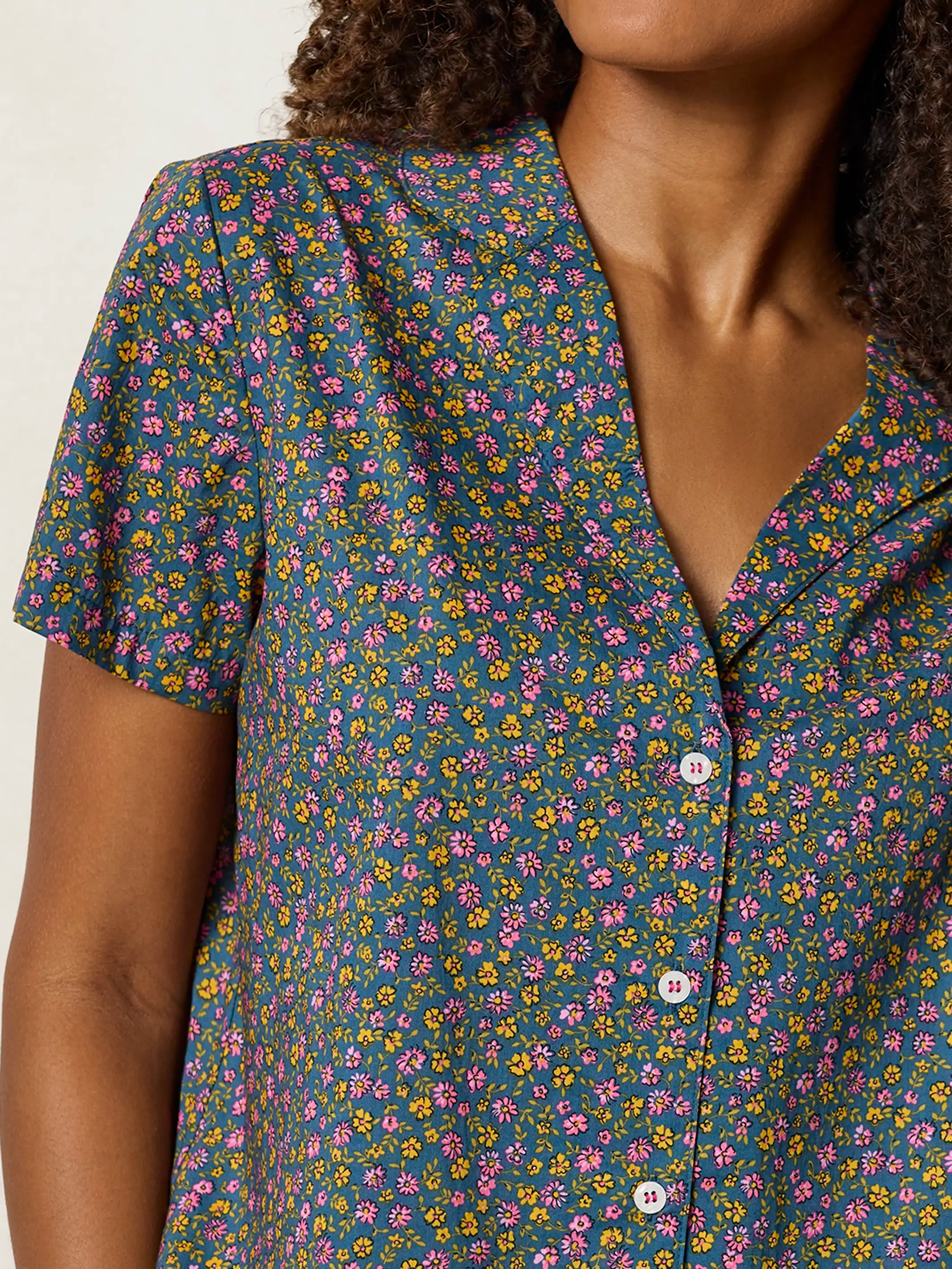 Mix & Match Cotton Short Sleeve Pajama Top - Mari Ditsy Navy