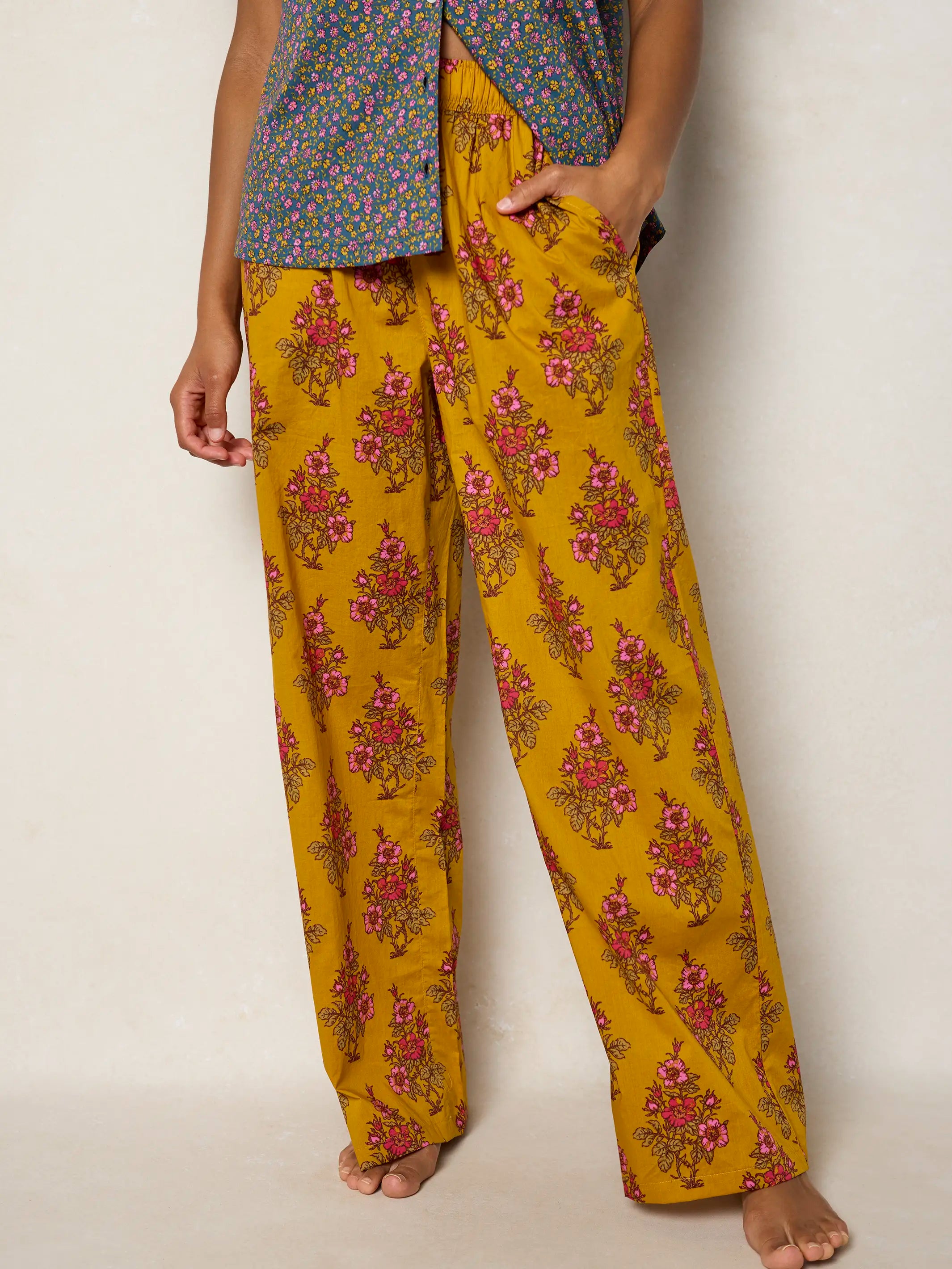 Mix & Match Cotton Pajama Pants - Garden Block Stamp Gold
