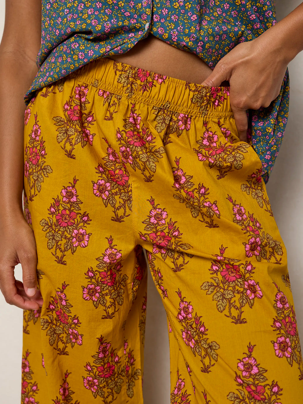 Mix & Match Cotton Pajama Pants - Garden Block Stamp Gold