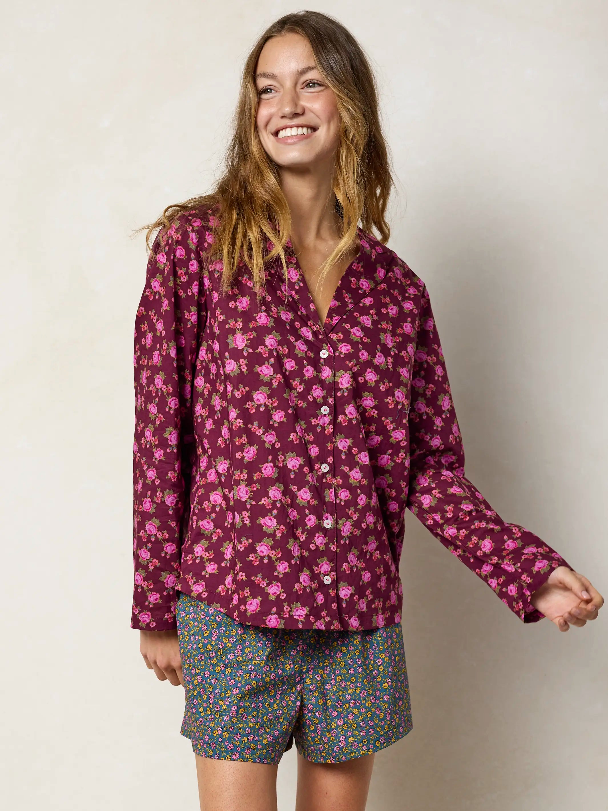 Mix & Match Cotton Pajama Shorts - Mari Ditsy Navy