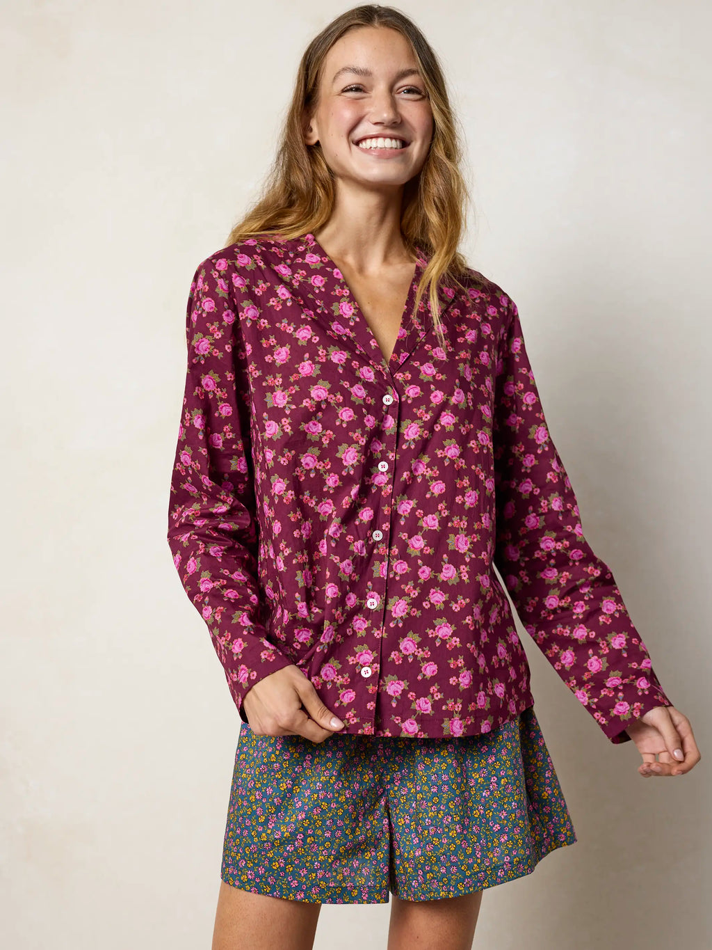 Mix & Match Cotton Pajama Shorts - Mari Ditsy Navy
