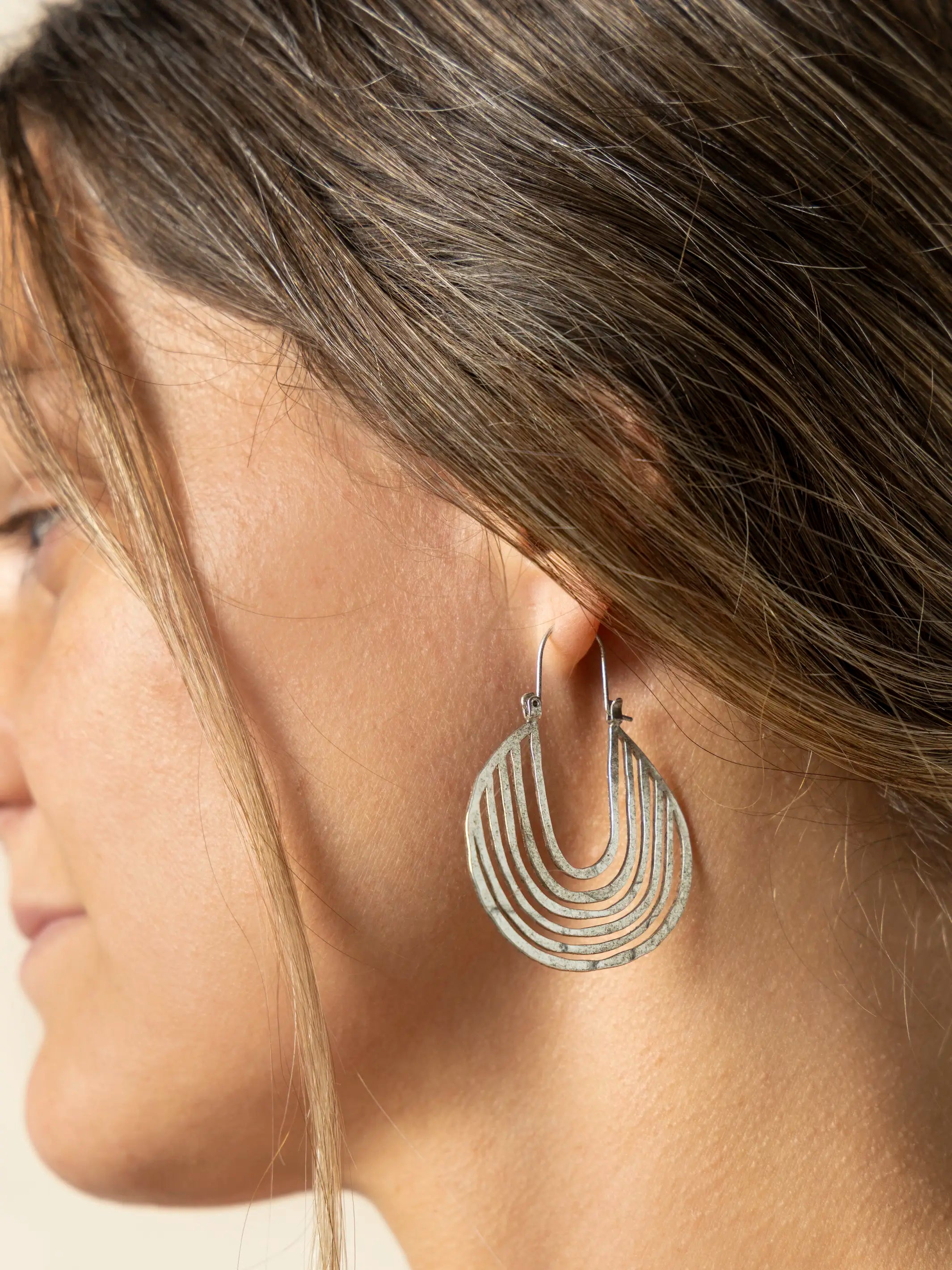 Hammered Hoop Earrings - Silver