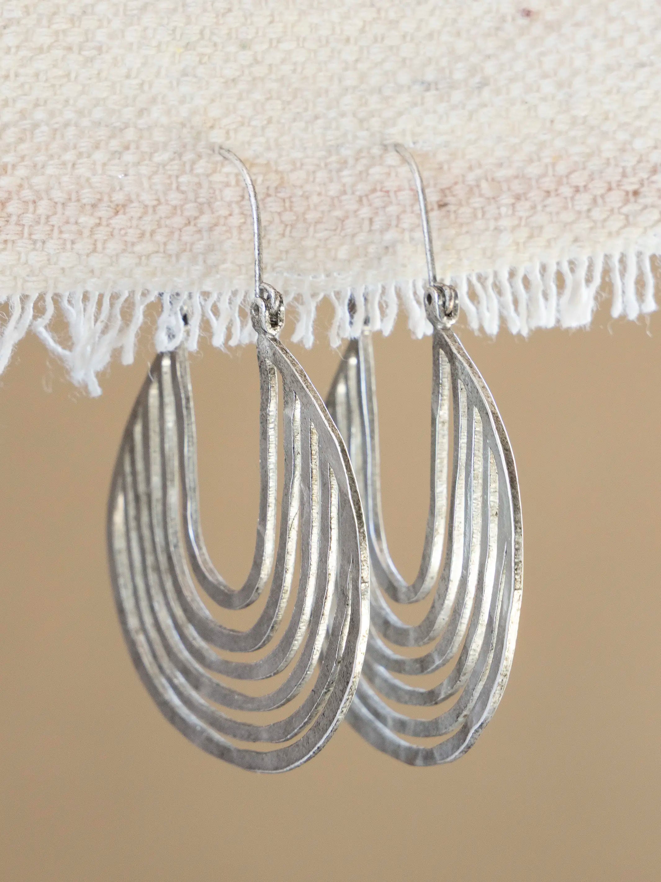 Hammered Hoop Earrings - Silver