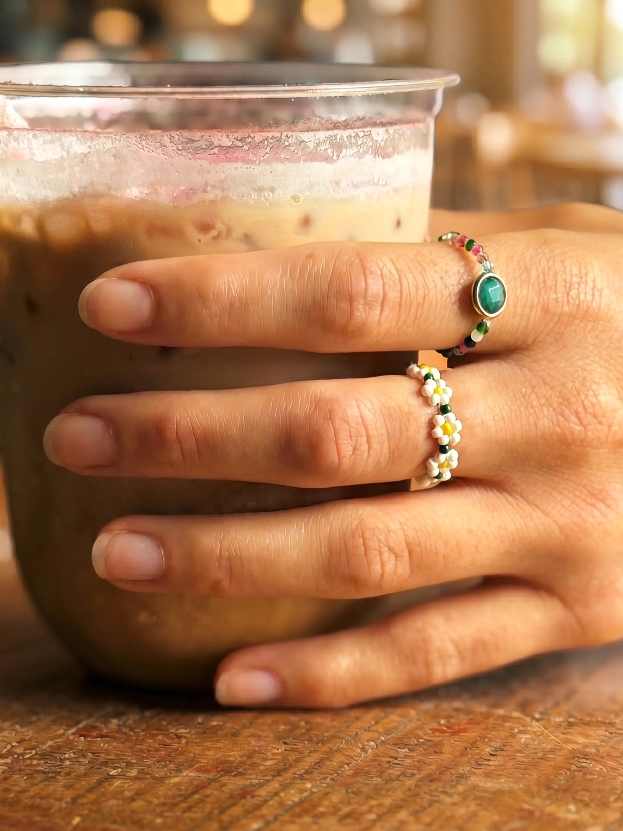 Beaded Daisy Ring - Cream