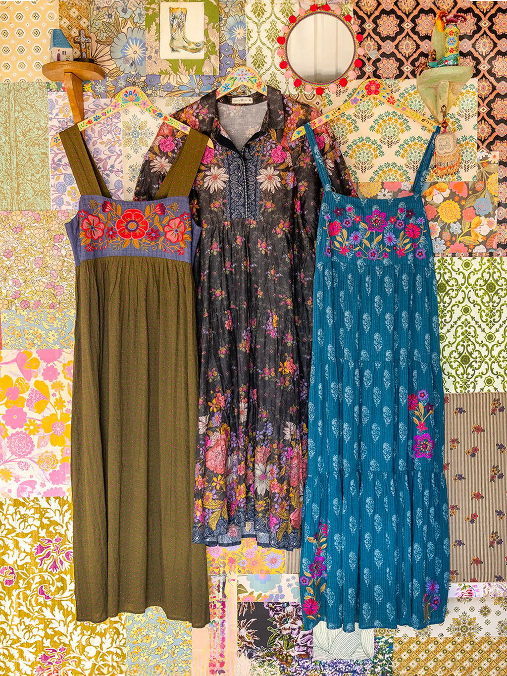 Patricia Embroidered Maxi Dress - Block Stamp Indigo