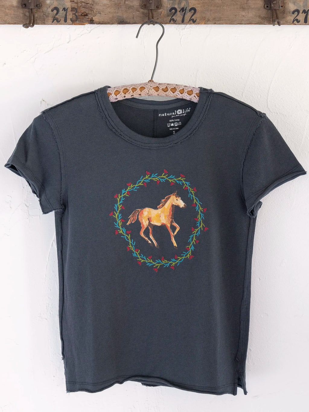 Printed Embroidered Cotton Baby Tee - Horse