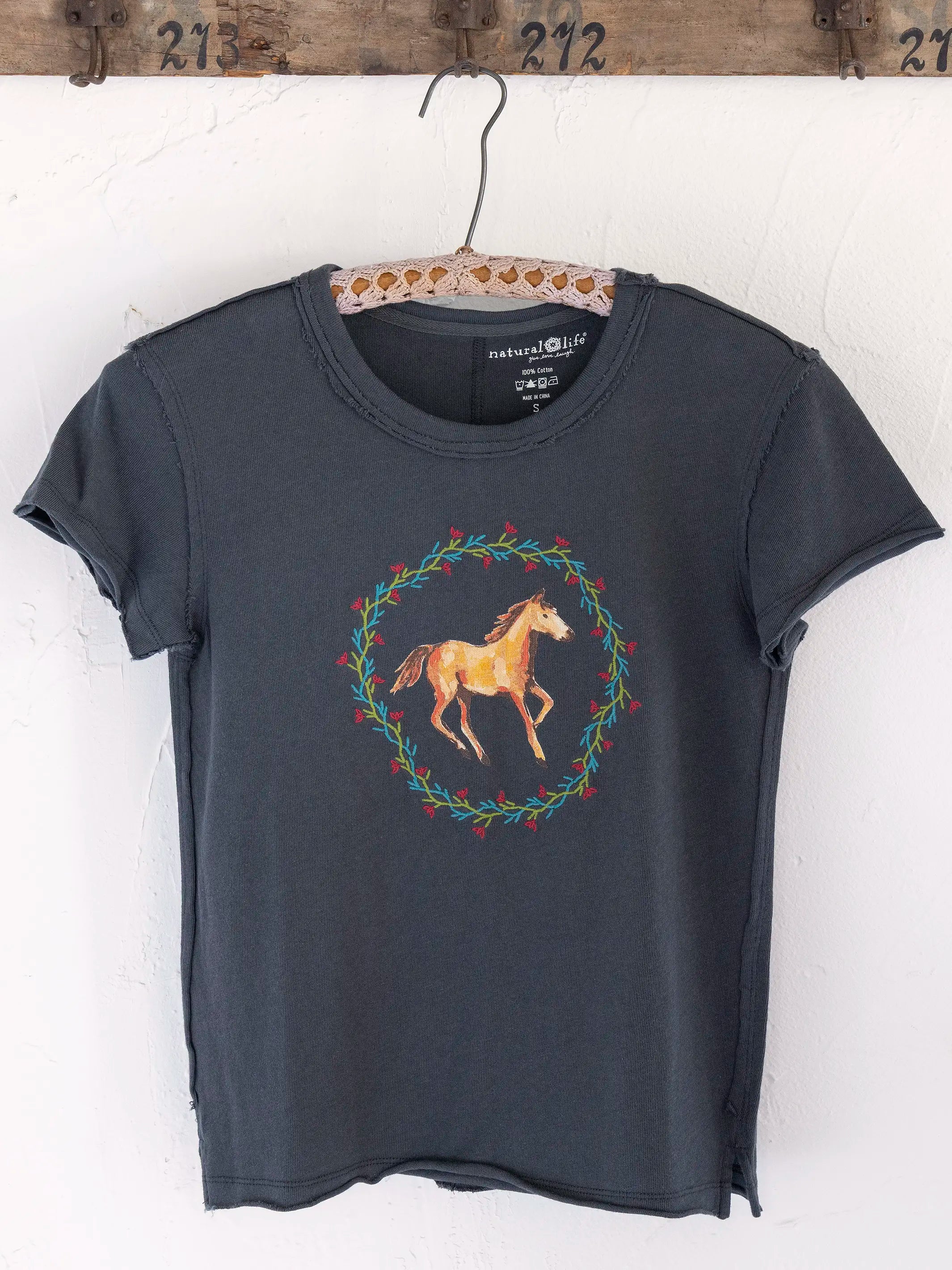 Printed Embroidered Cotton Baby Tee - Horse