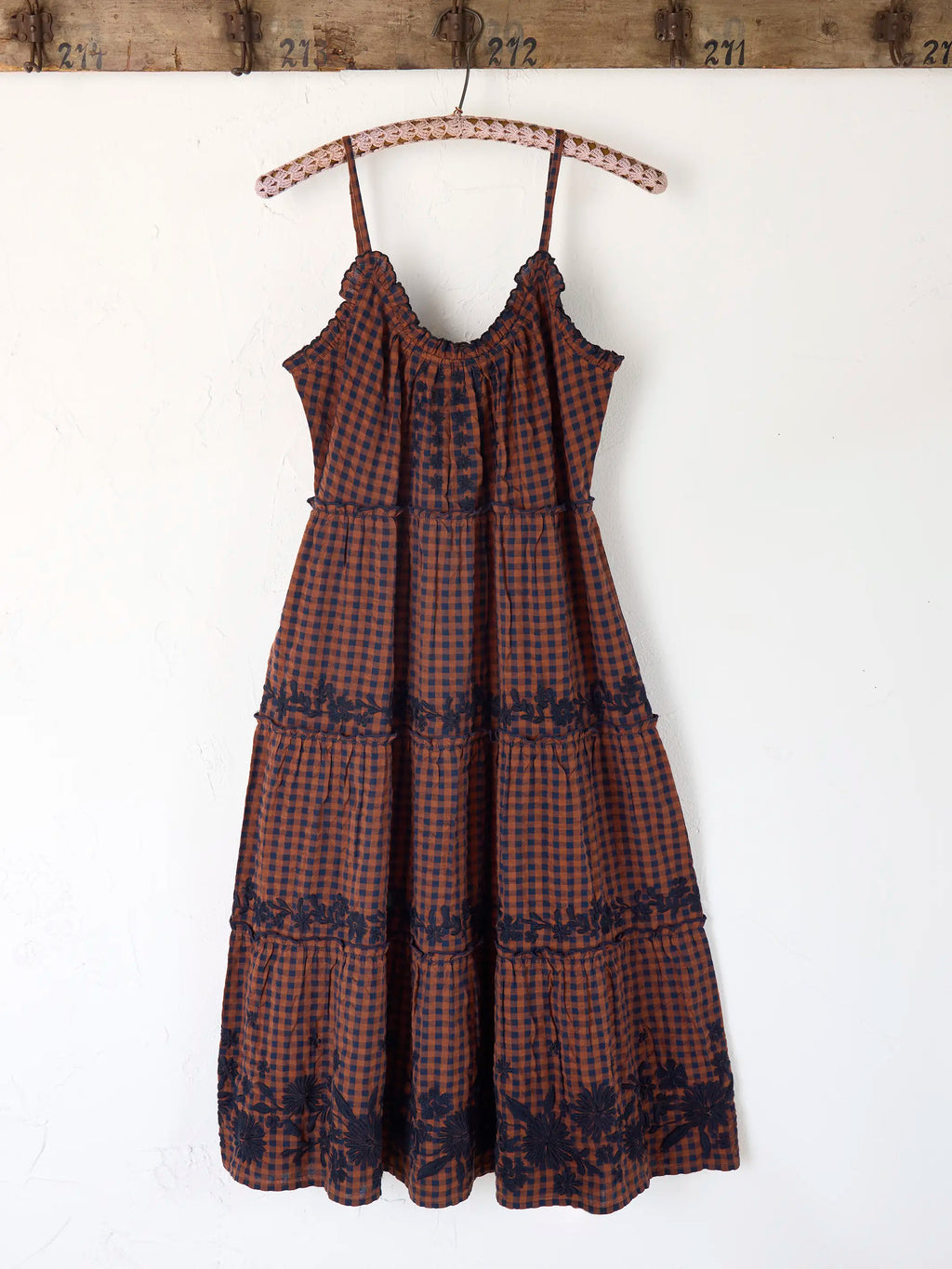 Harley Embroidered Cotton Midi Dress - Rust Gingham