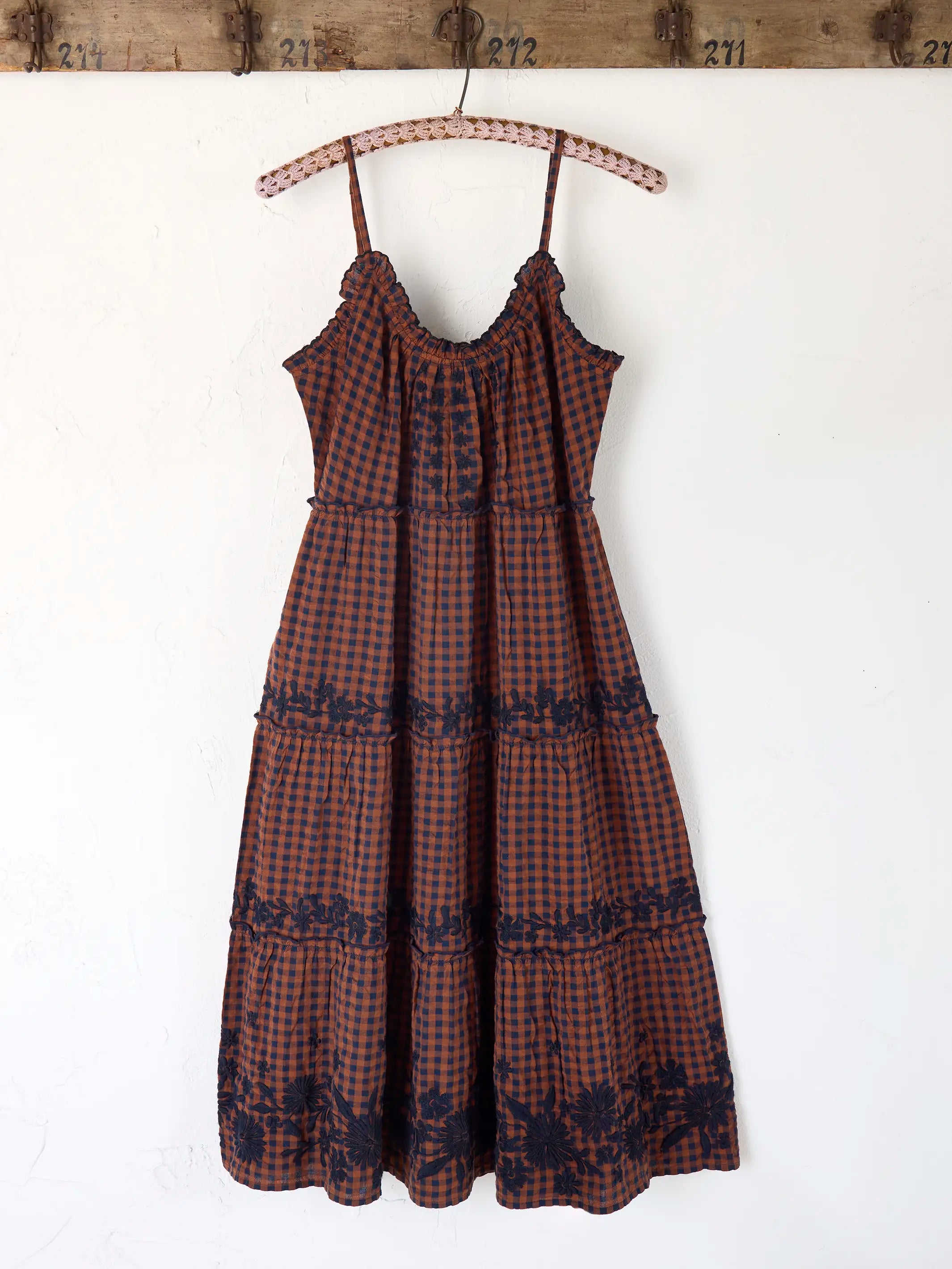 Harley Embroidered Cotton Midi Dress - Rust Gingham