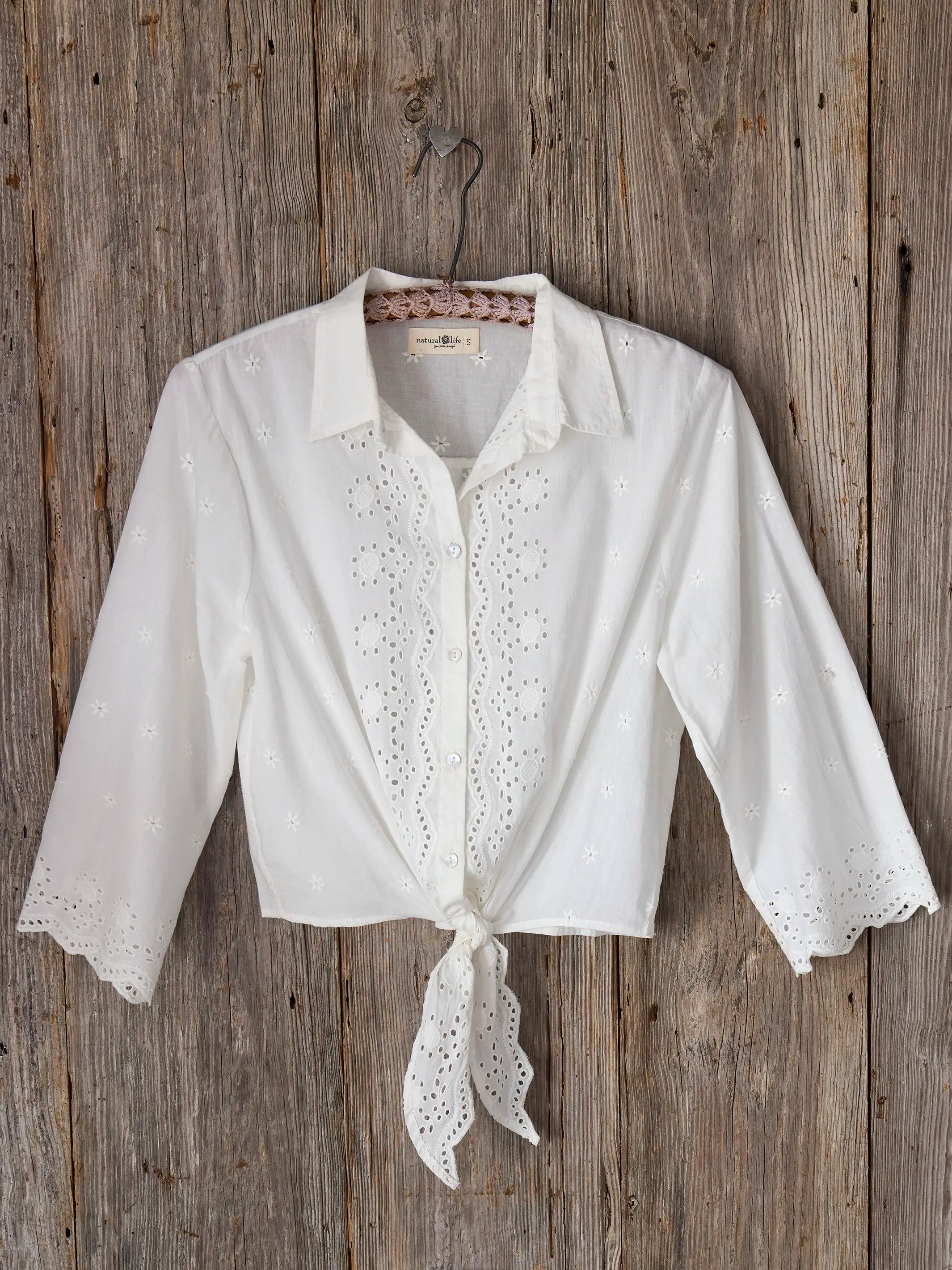 Lyla Cotton Eyelet Tie Top - White