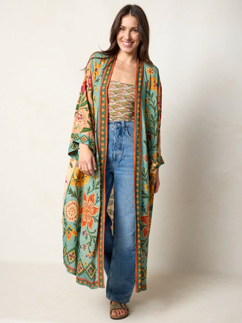 Camila Kimono - Buttercup Floral Seafoam